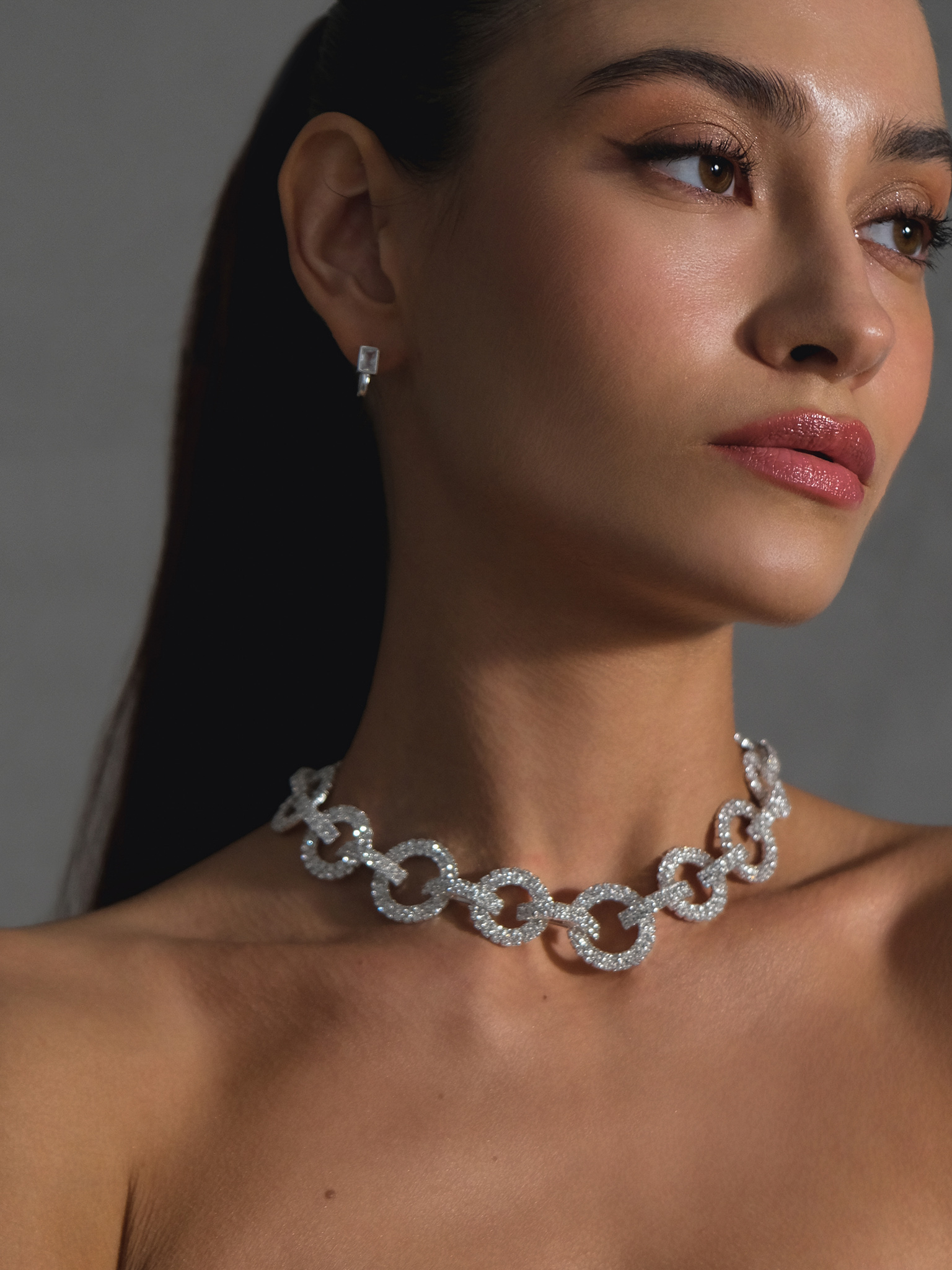 Rhinestone round link chain