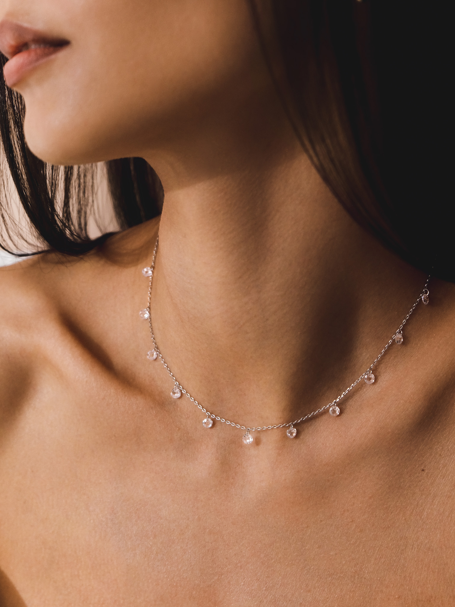 Silver chain with large rhinestones