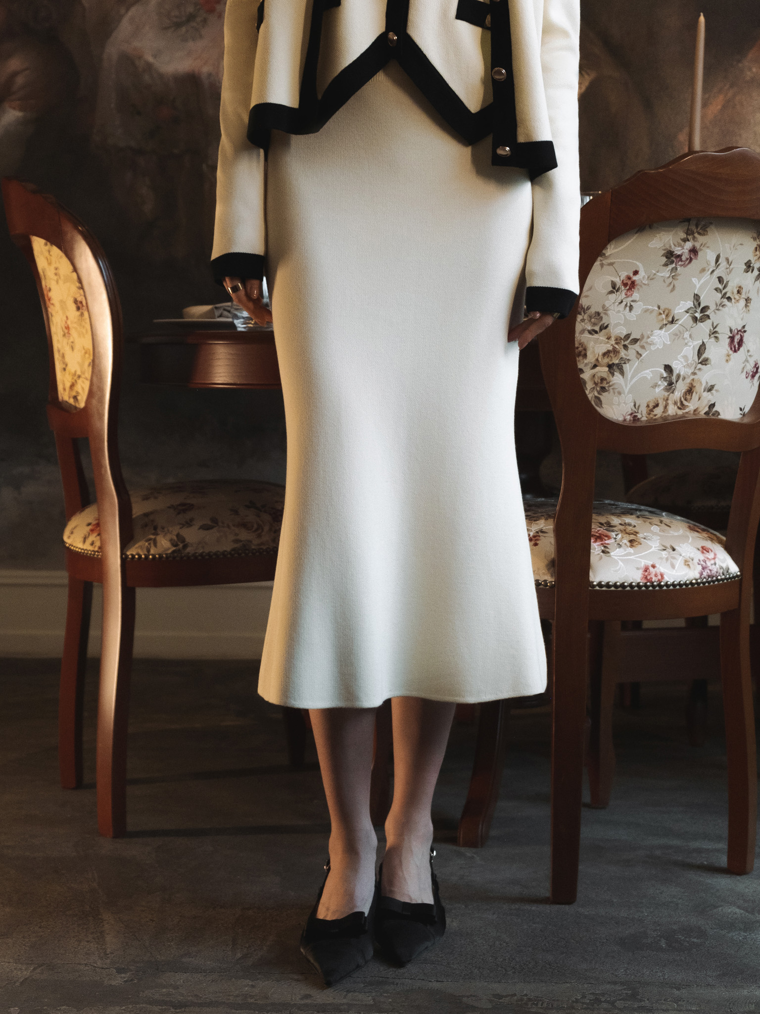 Прямая юбка миди из вязаного трикотажа