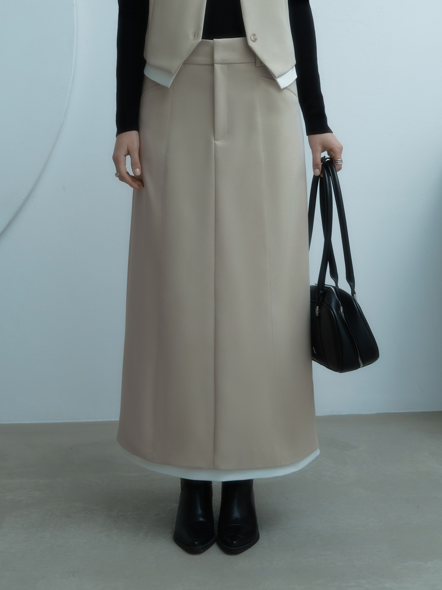 Straight maxi skirt with contrast inset