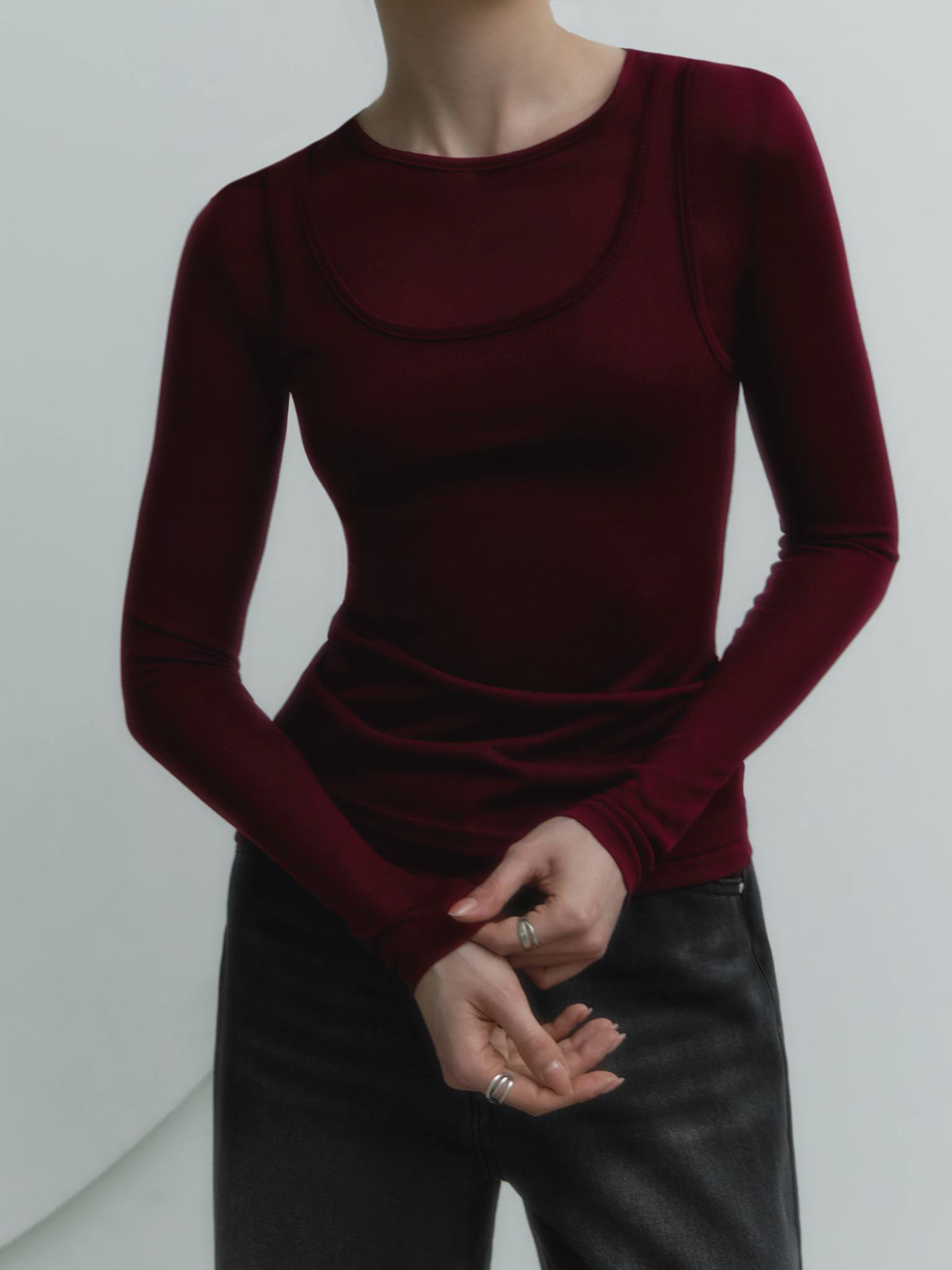 Bluzka z długim rękawem w jednolitym kolorze