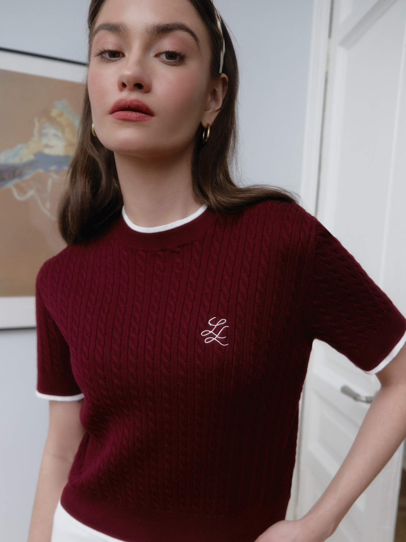 Knitted top with monogram