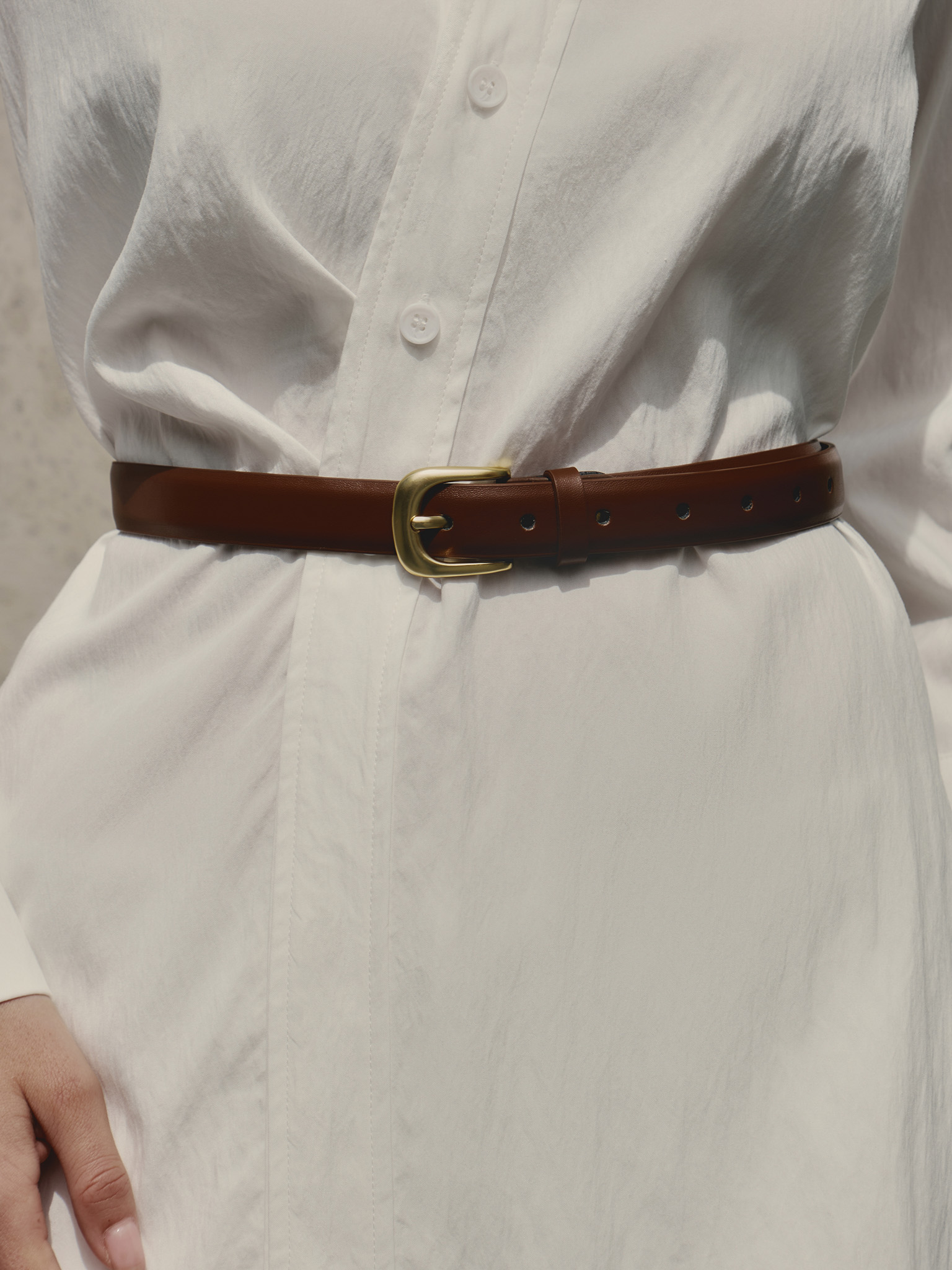 Eco-leather belt with golden buckle and matching loops