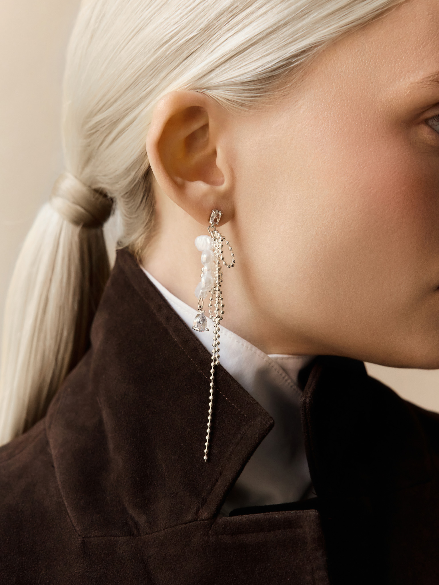 Stud earrings with combination decoration