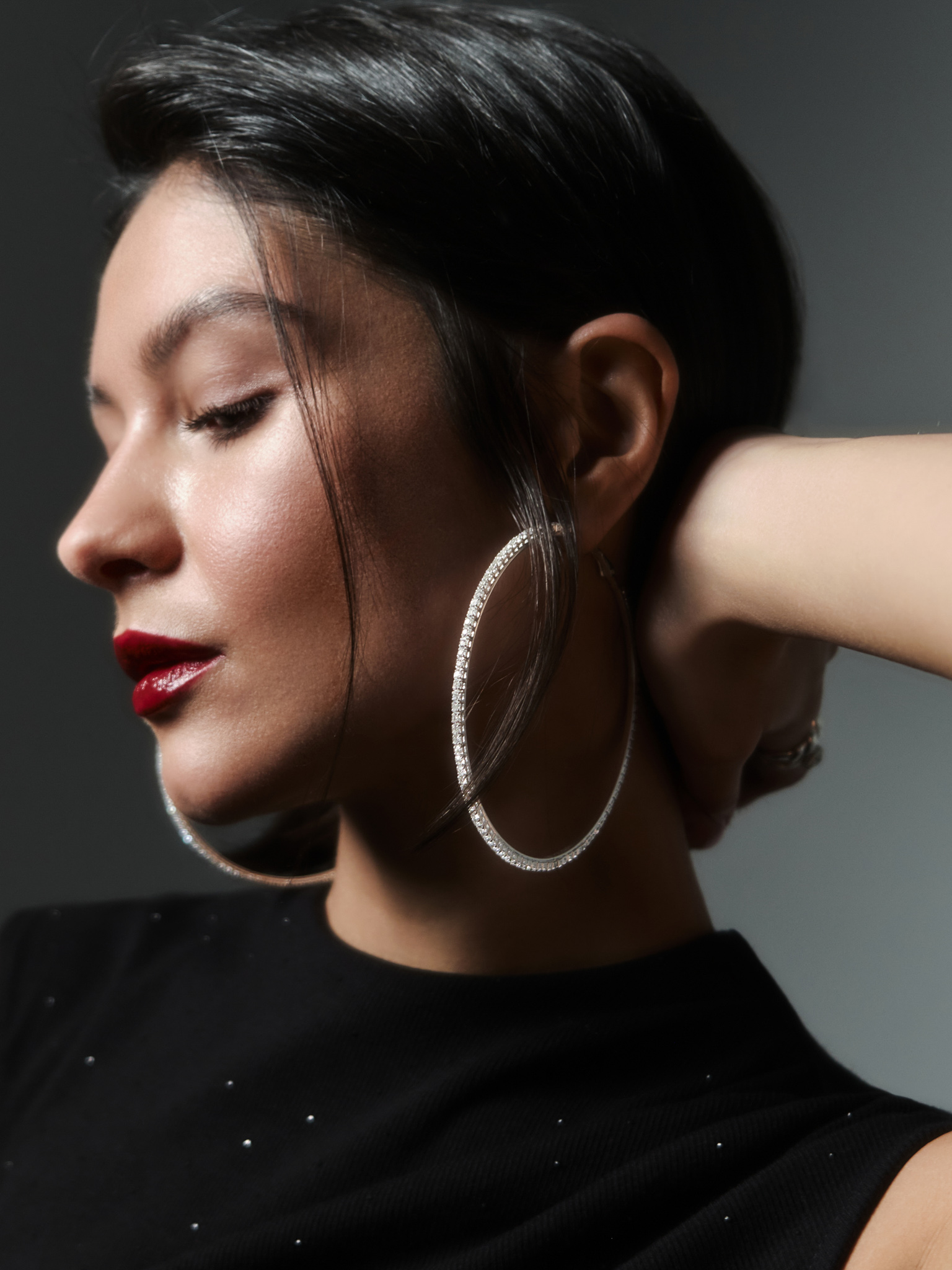 Voluminous rhinestone hoop earrings