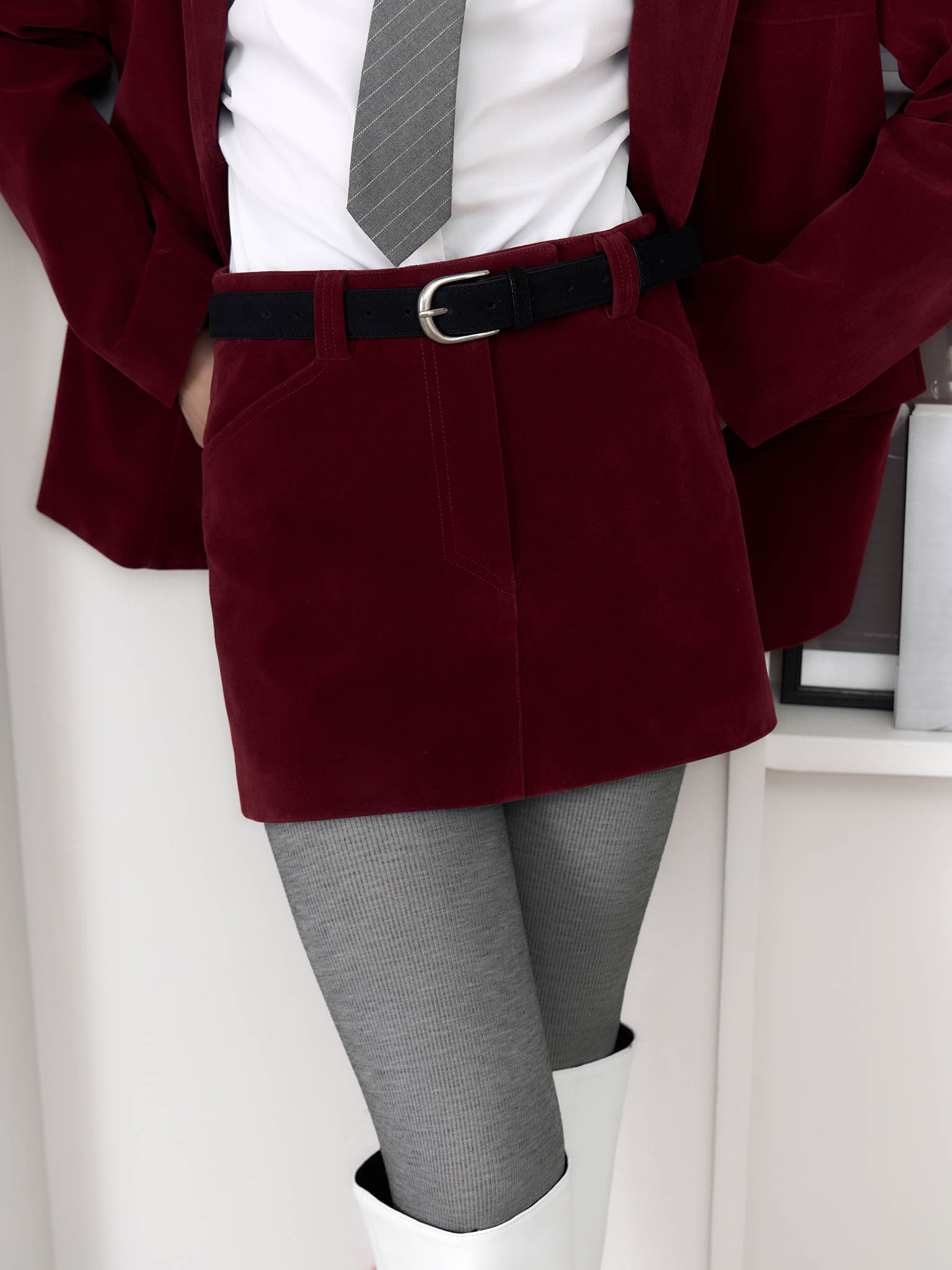 Straight eco-suede mini skirt