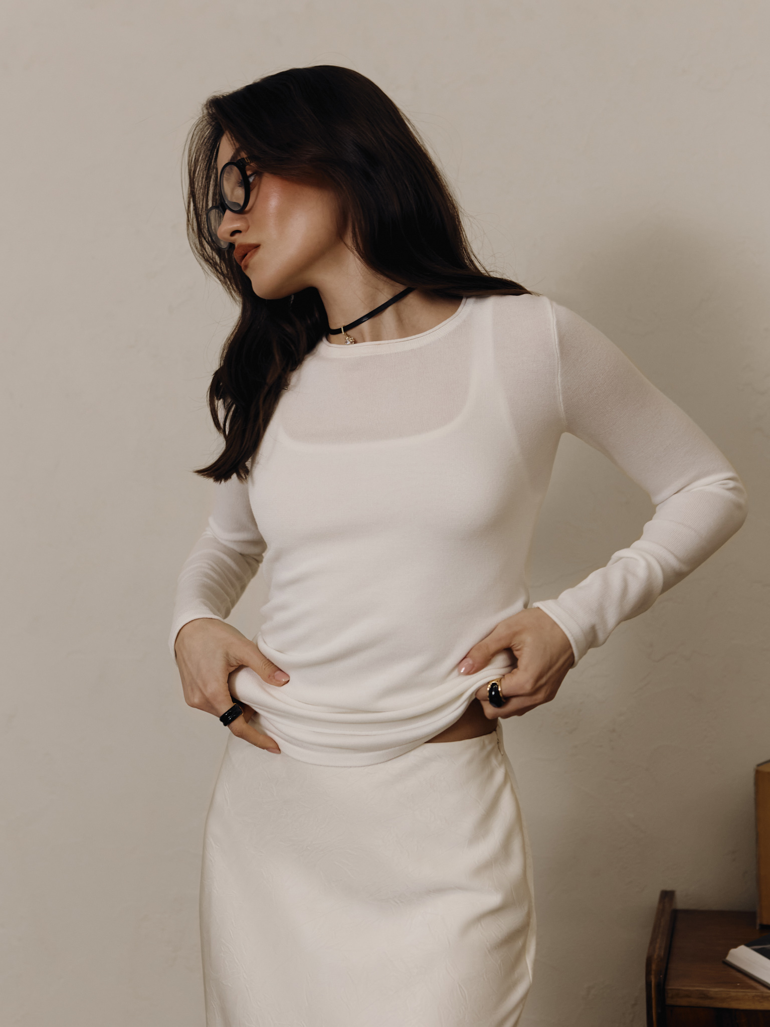 Jersey top with asymmetrical edge