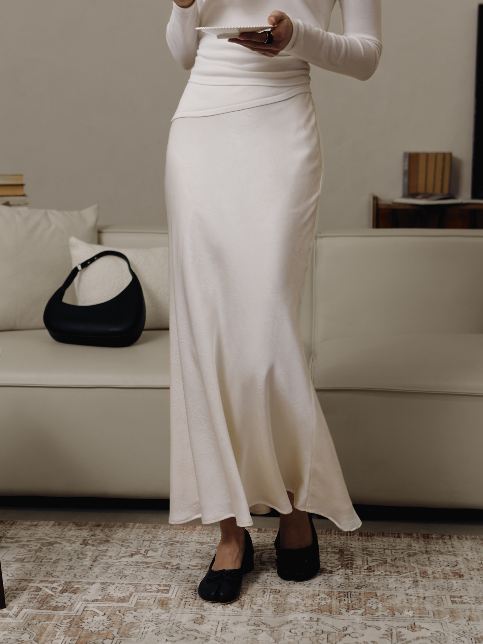 Floor-length maxi skirt in textured fabric