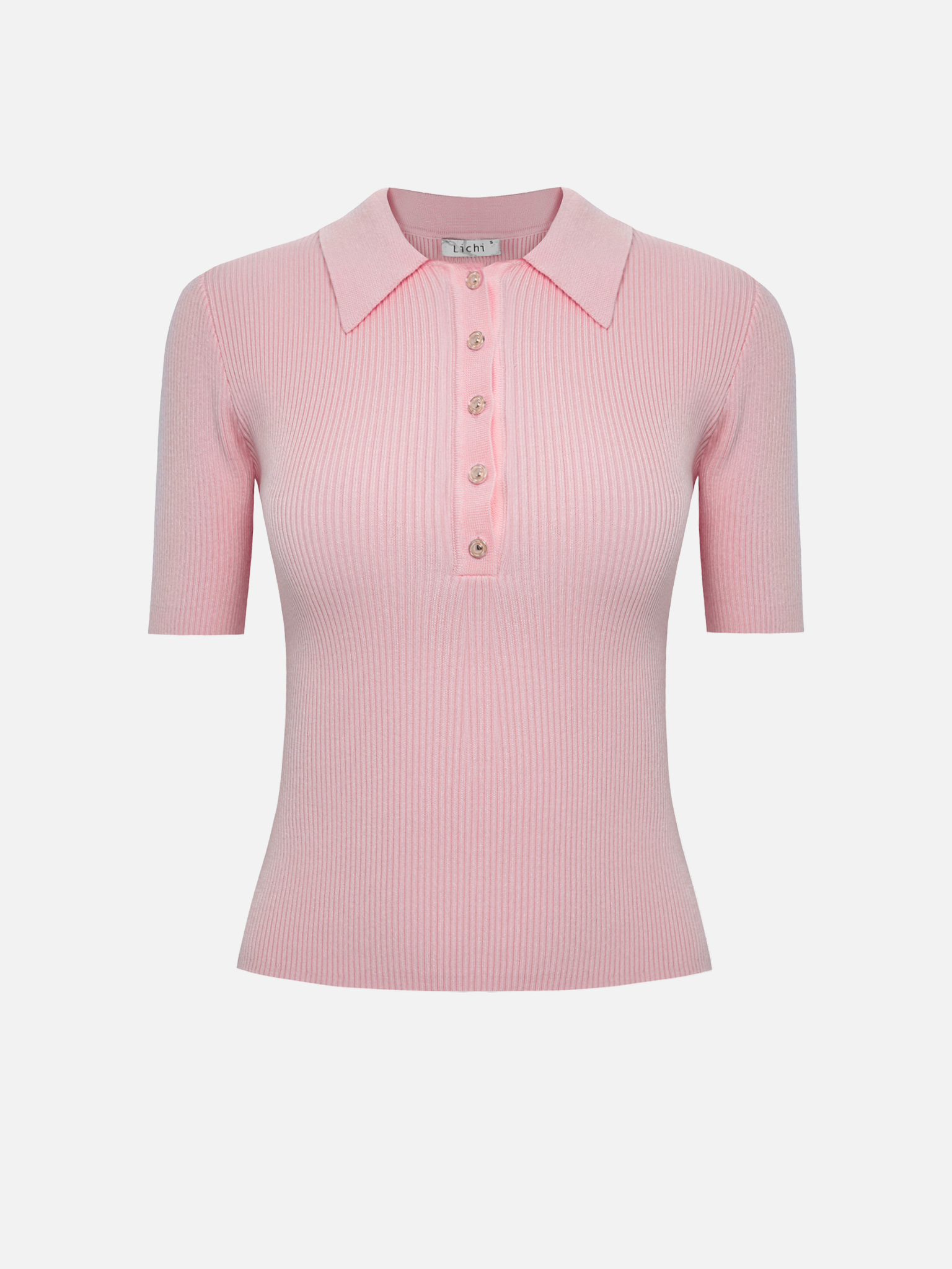 Rubbed knit polo with buttons on the collar