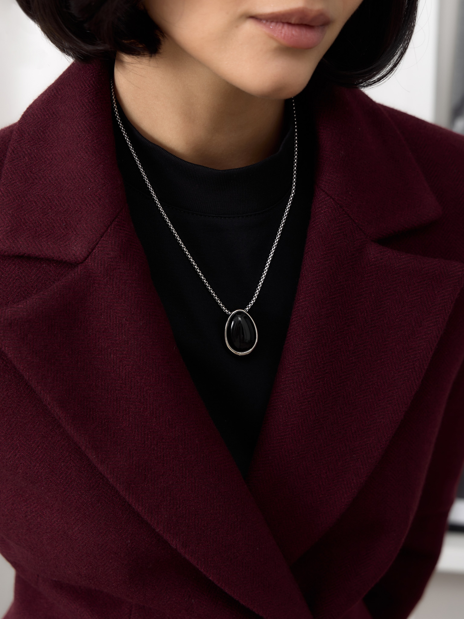 Silver chain with large stone pendant