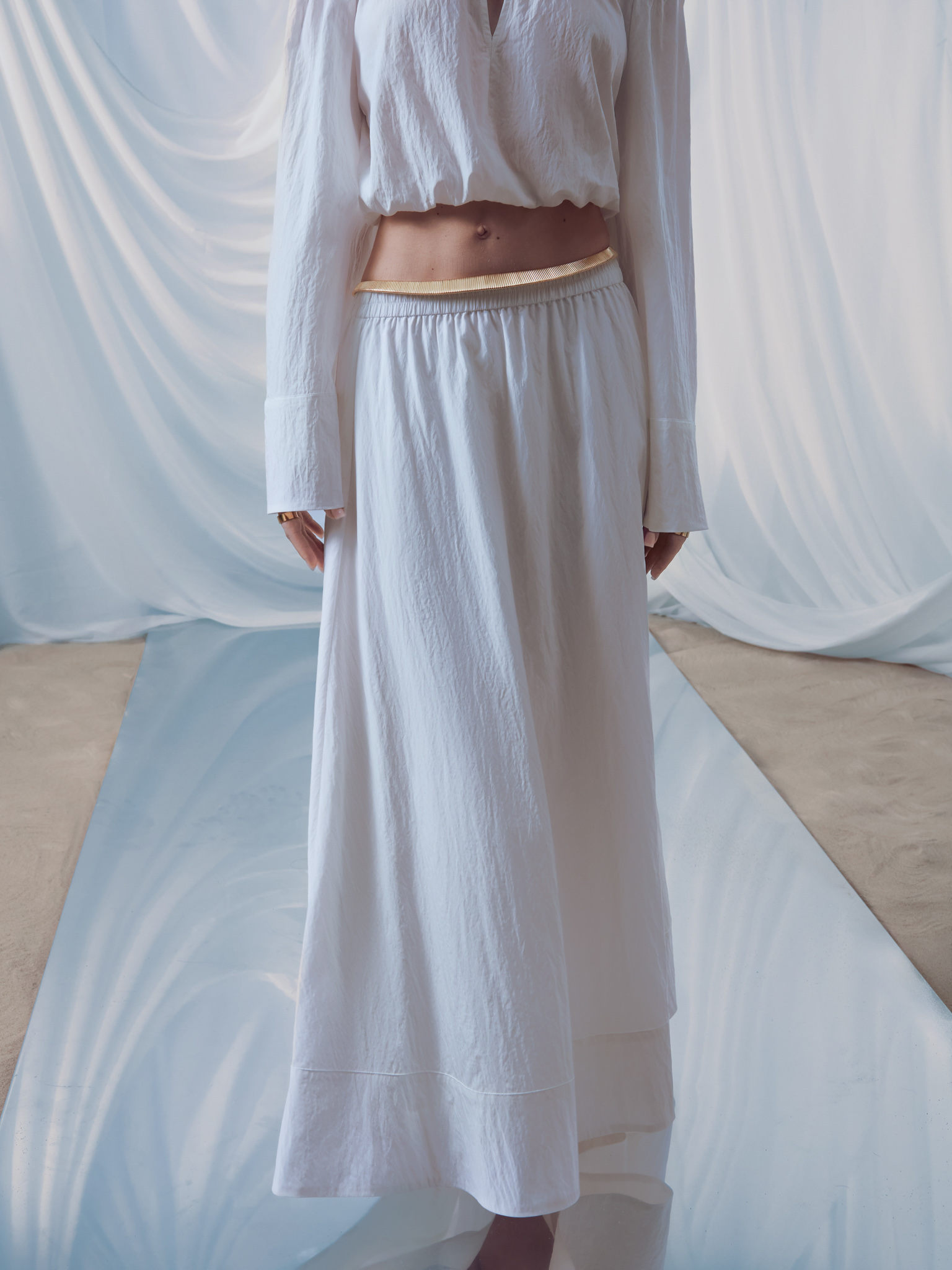 Flared maxi skirt in textured fabric