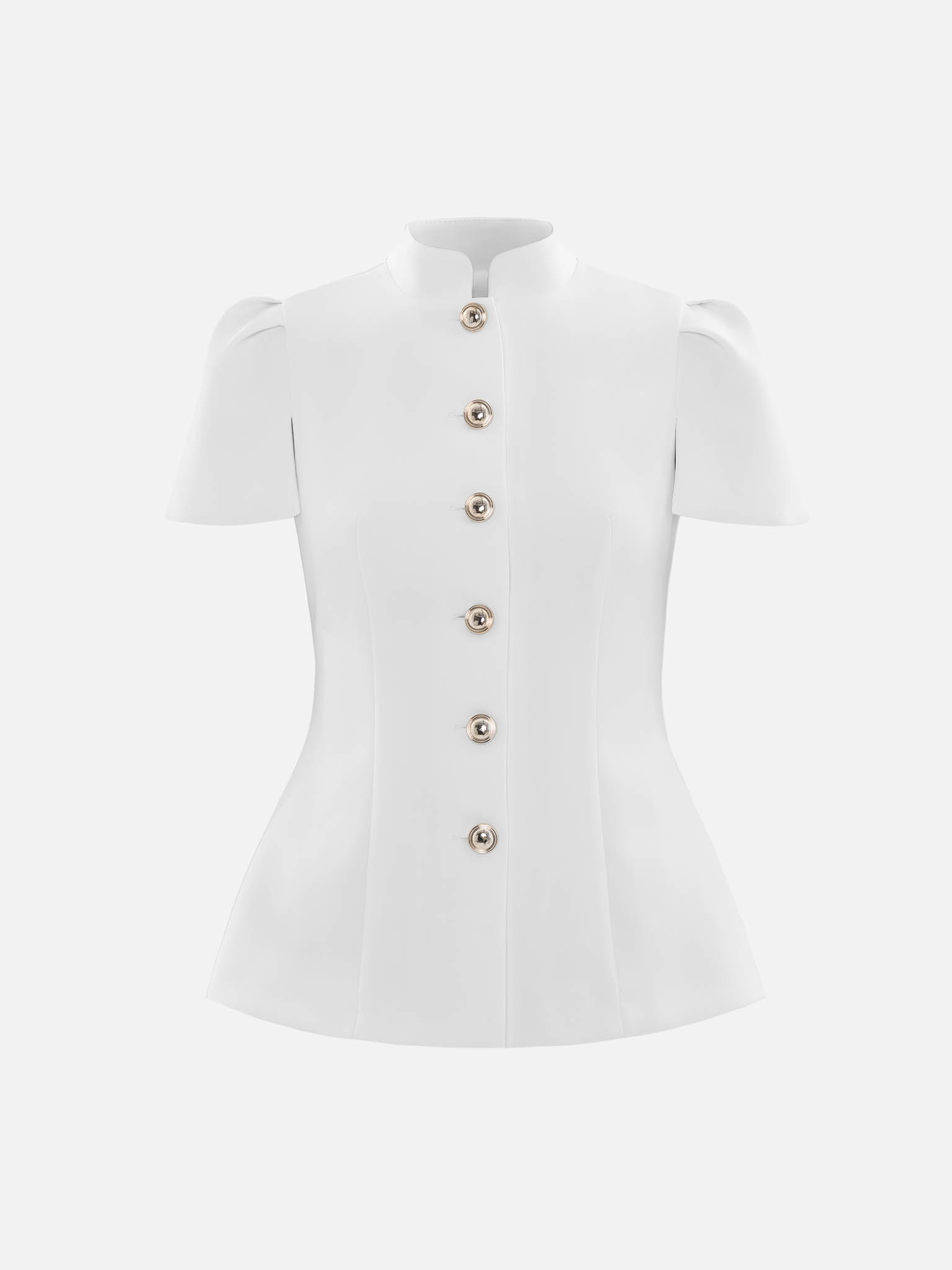 Приталенная блуза с воротником-стойкой