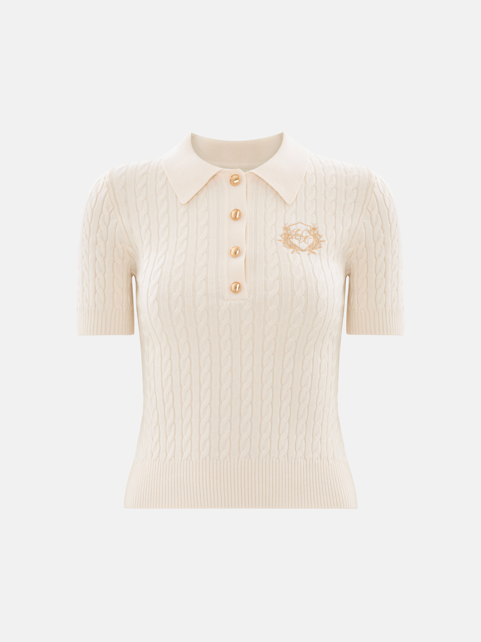 Трикотажное поло вязки косами с вышивкой на груди