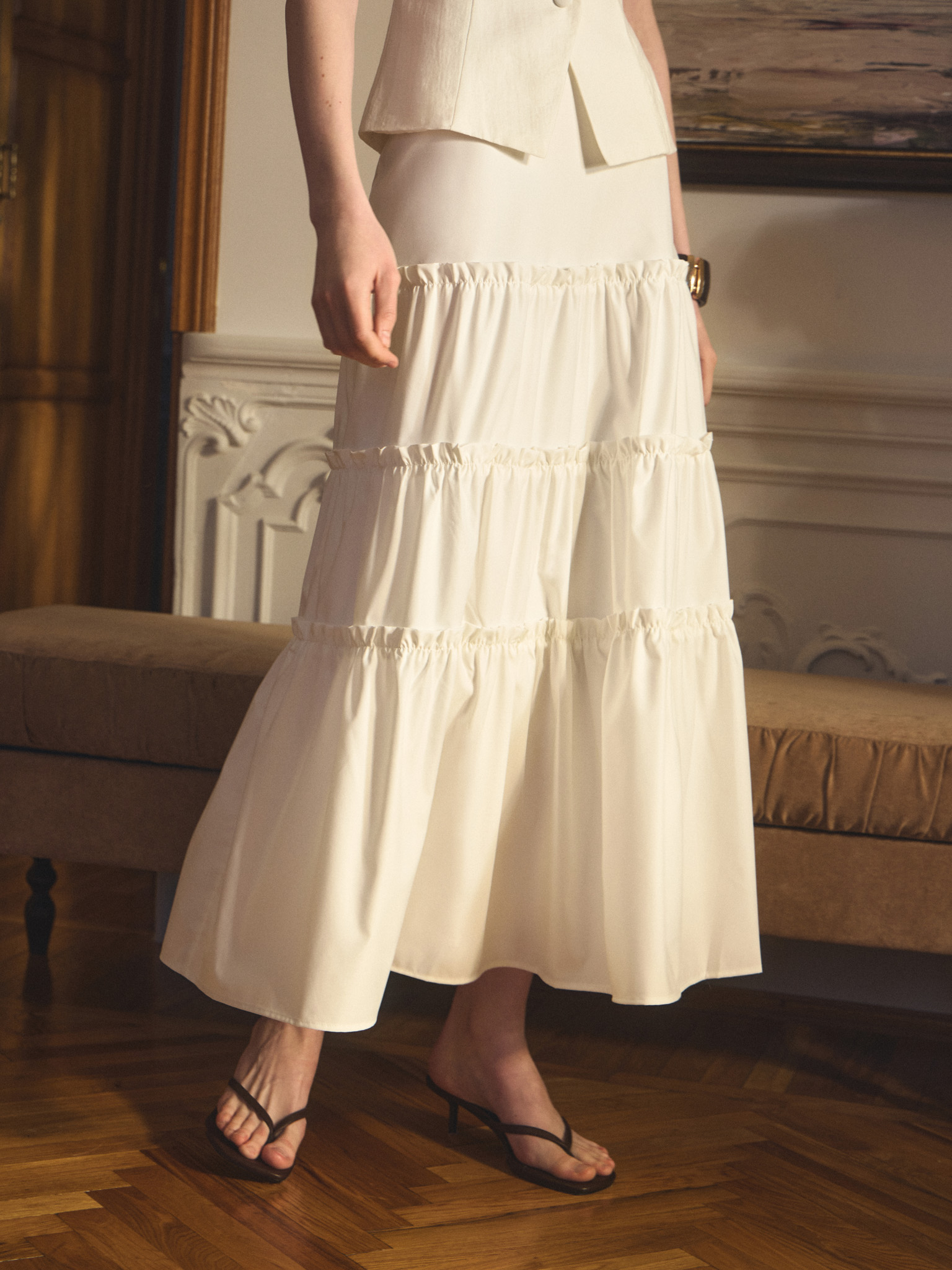 Layered maxi skirt with ruffles