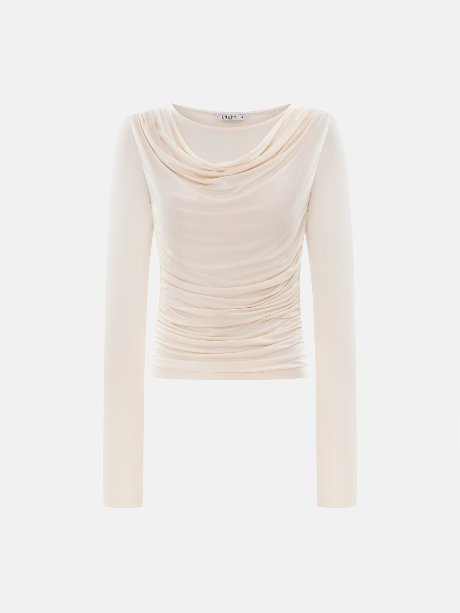 Трикотажный лонгслив с драпировкой на груди и сборками