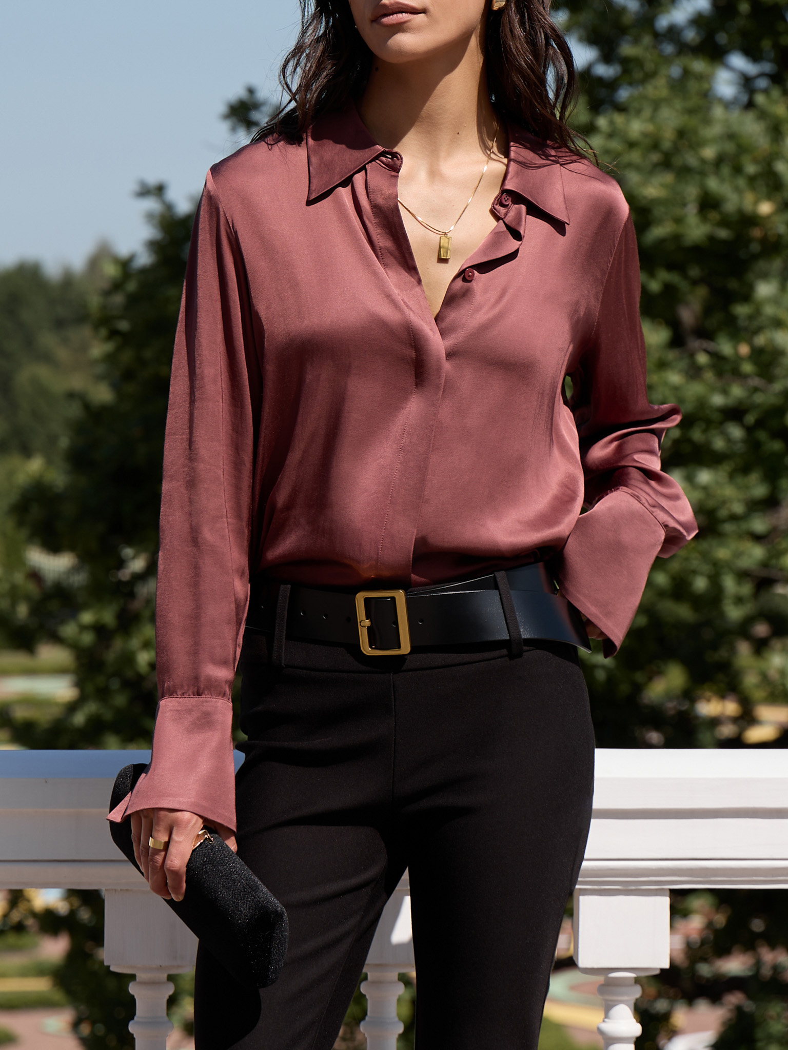 Satin shirt with concealed buttons