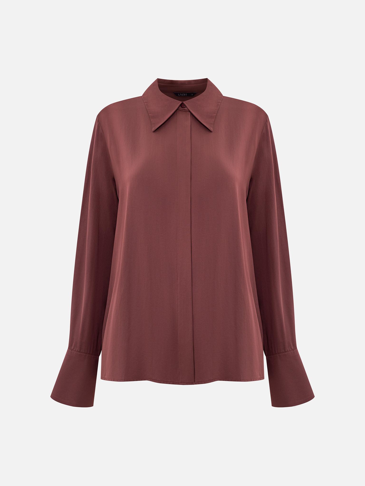Satin shirt with concealed buttons