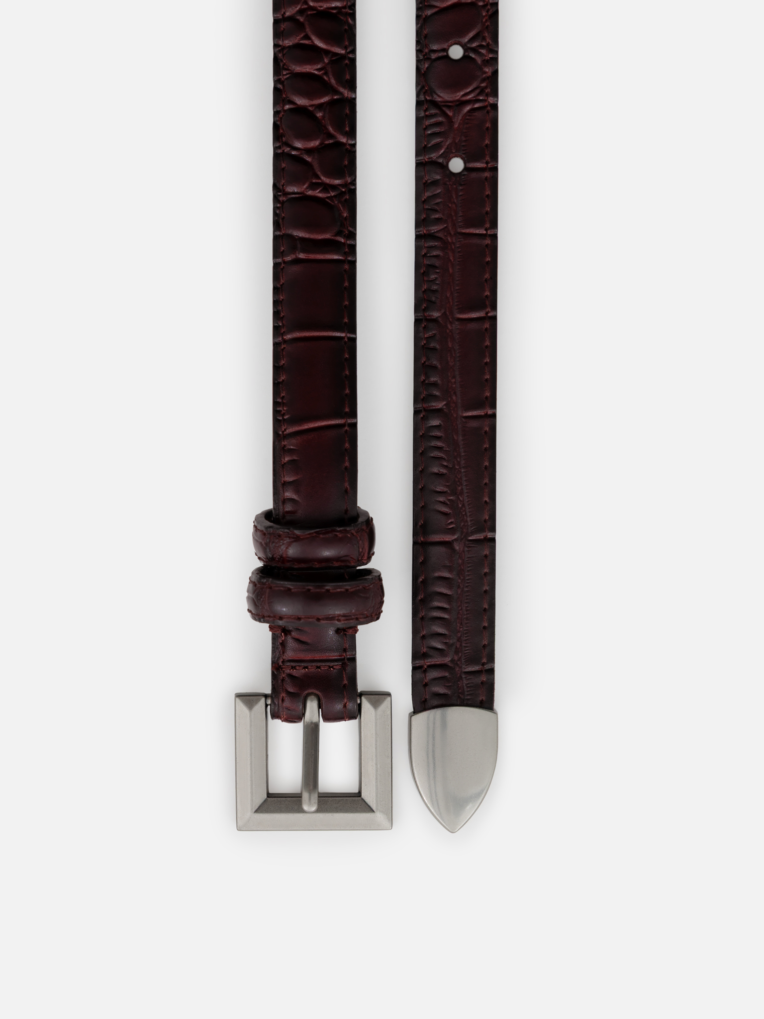 Slim belt in textured leather with square buckle