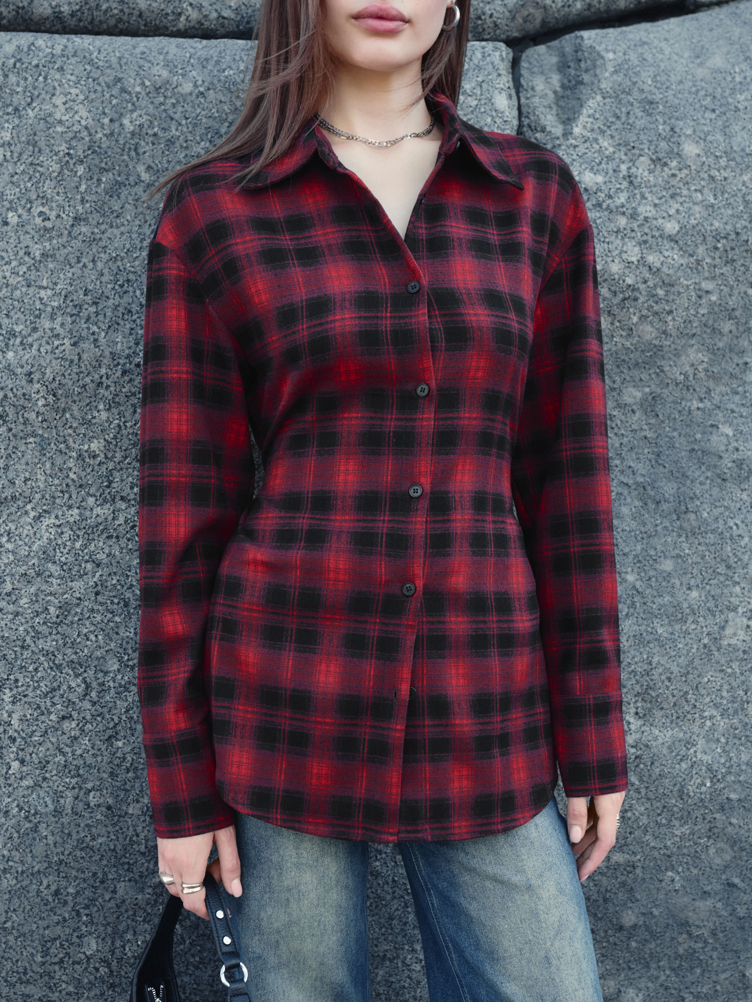 Flared checked shirt