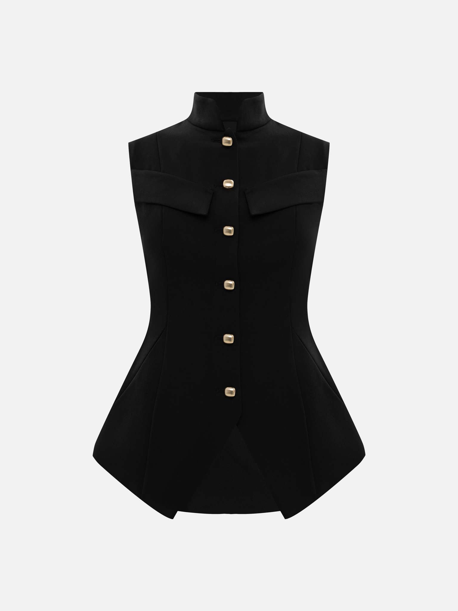 Flared waistcoat with chest pockets and square buttons