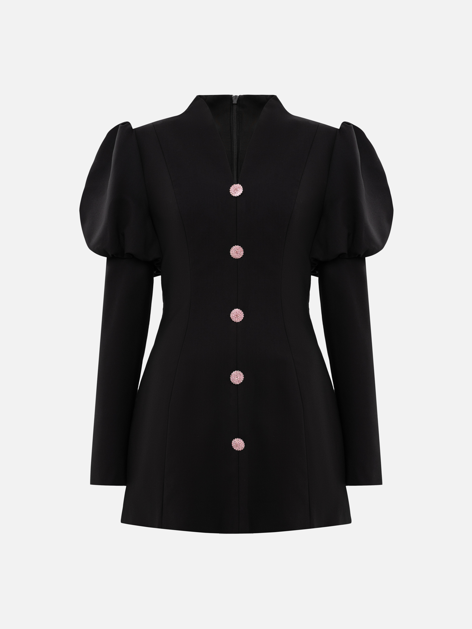 Mini dress with voluminous sleeves and accent buttons