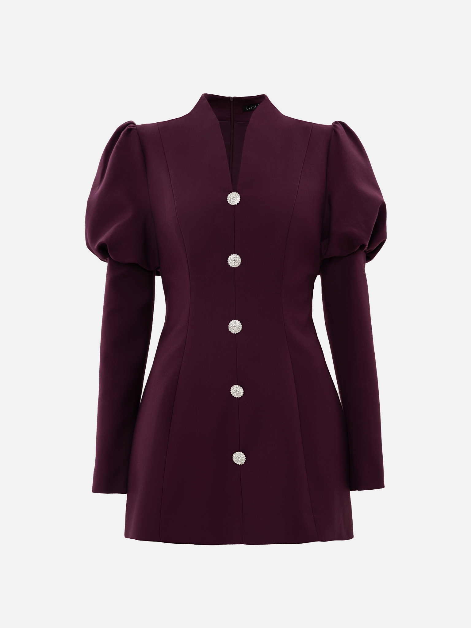 Mini dress with voluminous sleeves and accent buttons