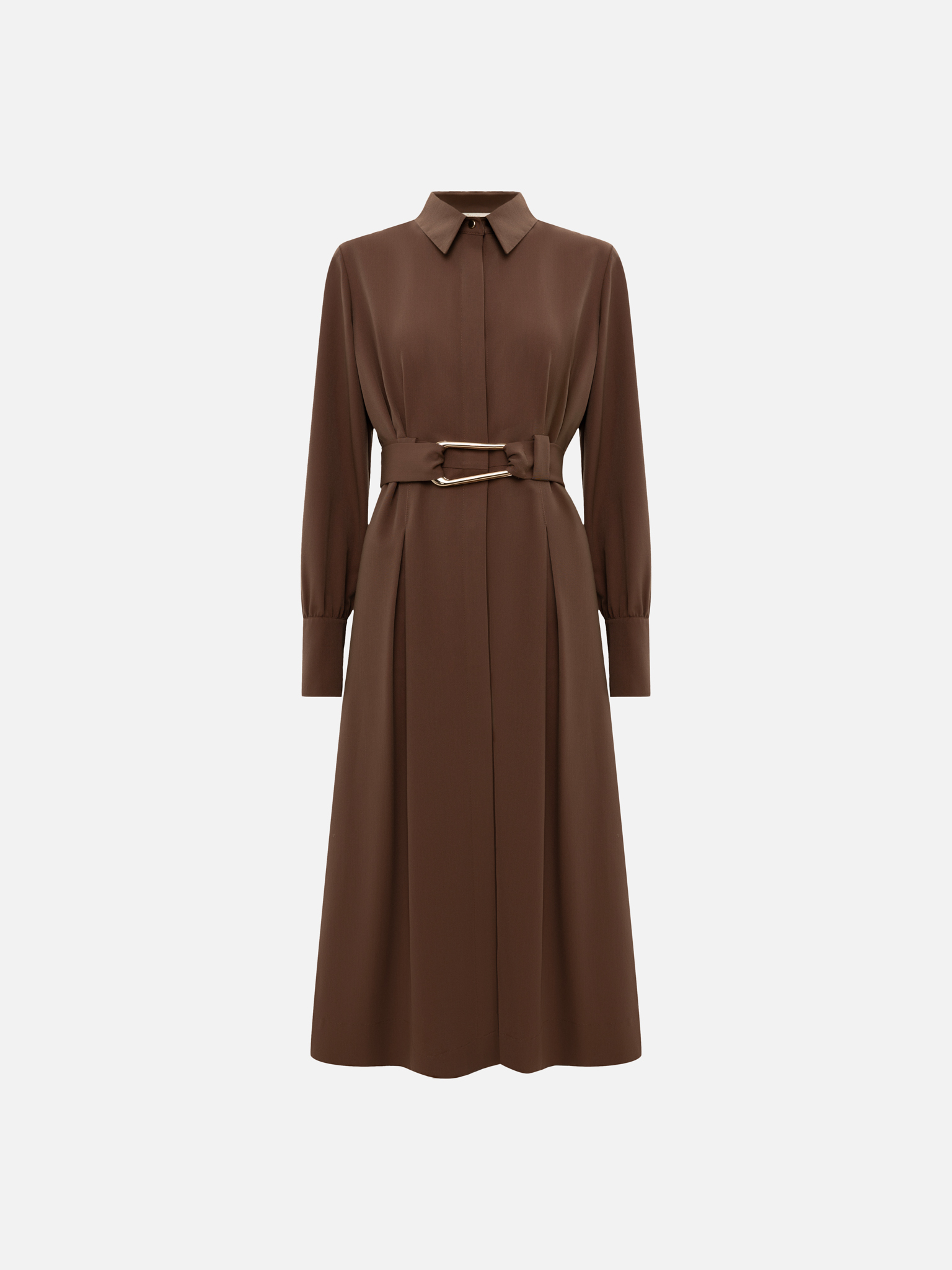 Midi dress with waist pleats and wide belt