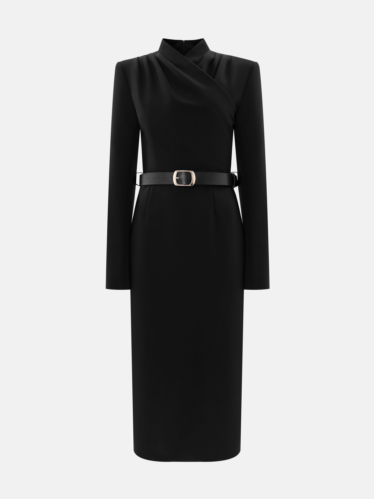 Midi dress with a wrap effect on the bodice and a wide matching belt