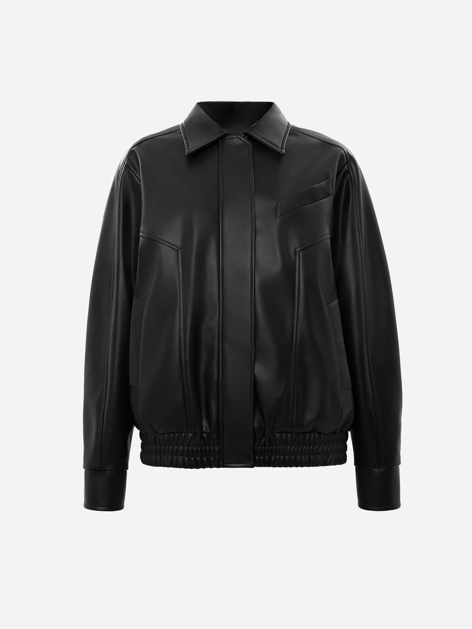 Eco-leather jacket with triangular collar