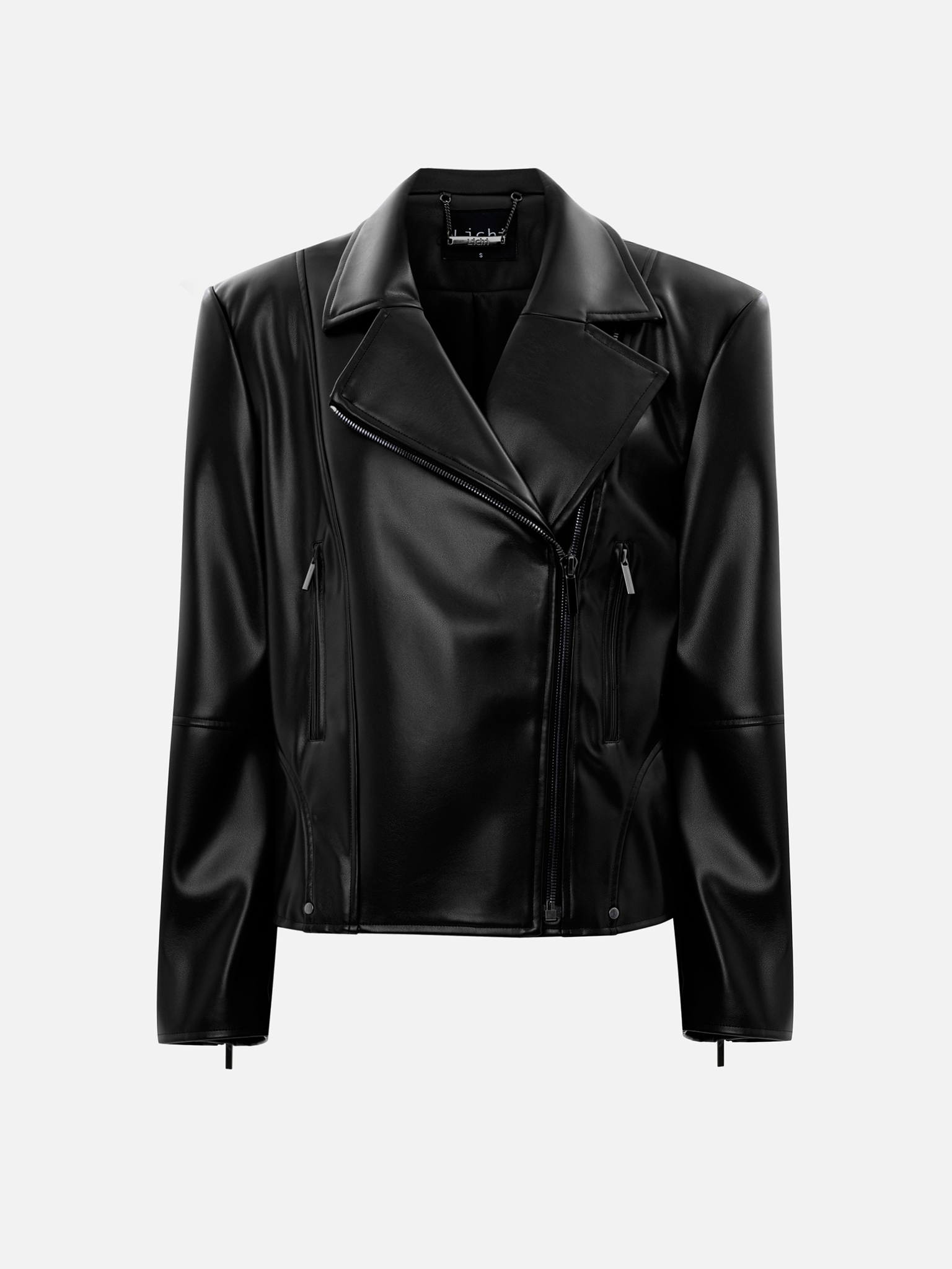 Eco-leather biker jacket with emphasised shoulders