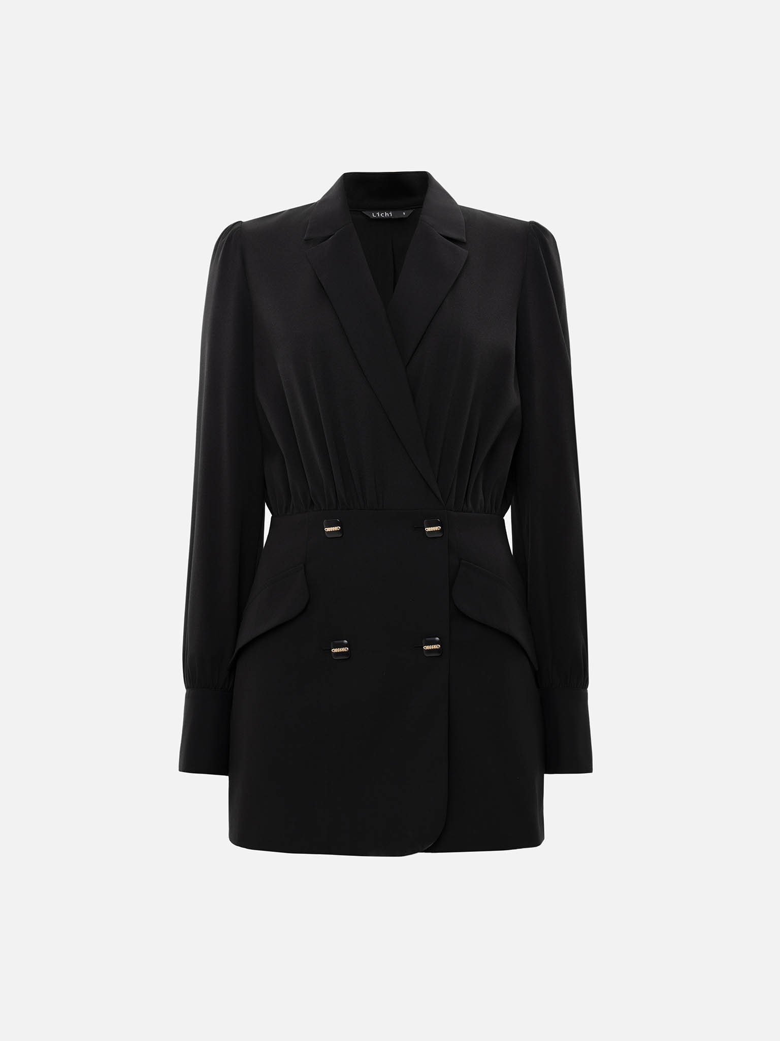 Комбинированное платье мини с акцентными пуговицами на юбке