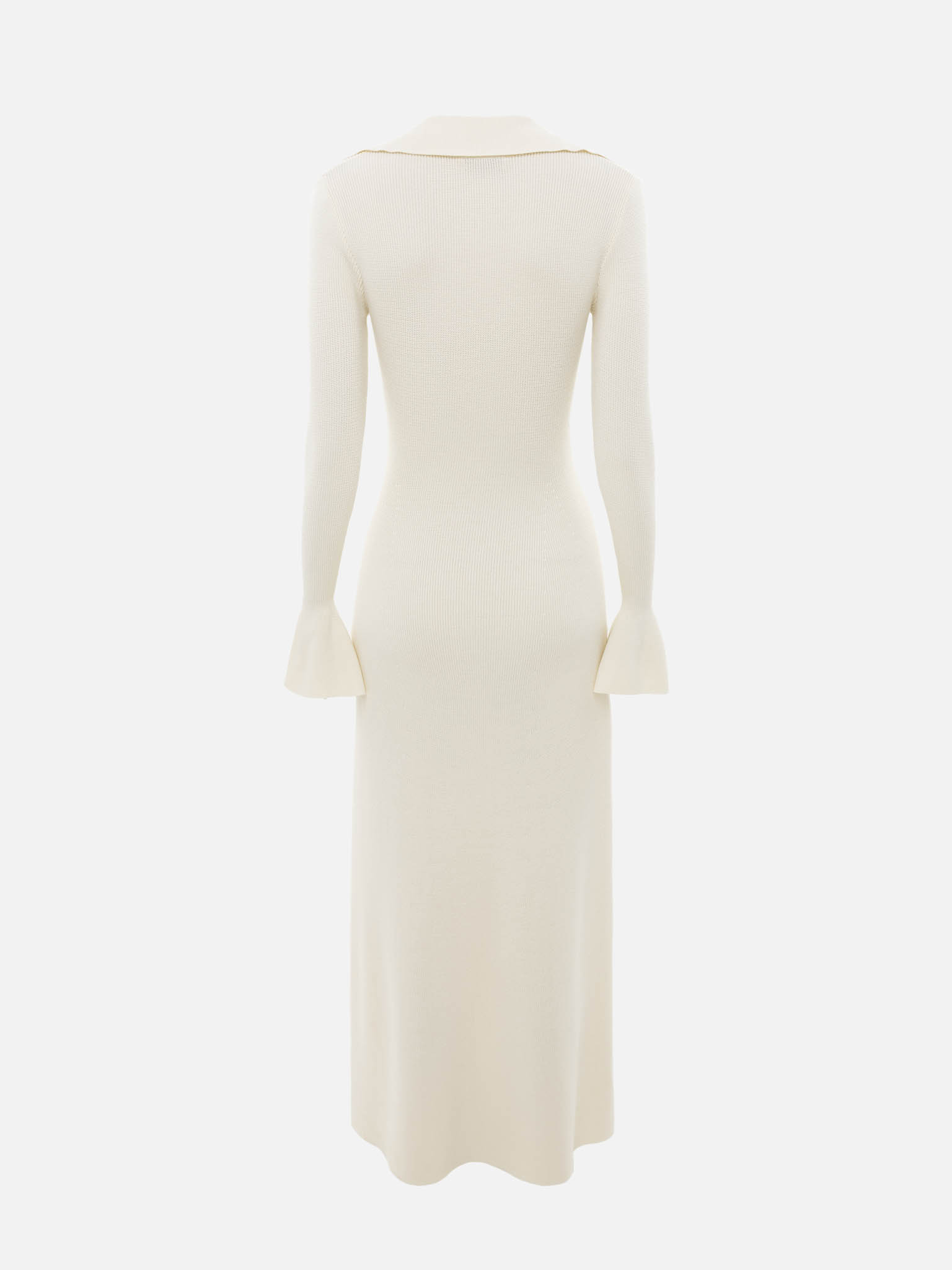 Rib-knit maxi dress with voluminous cuffs and button fastening