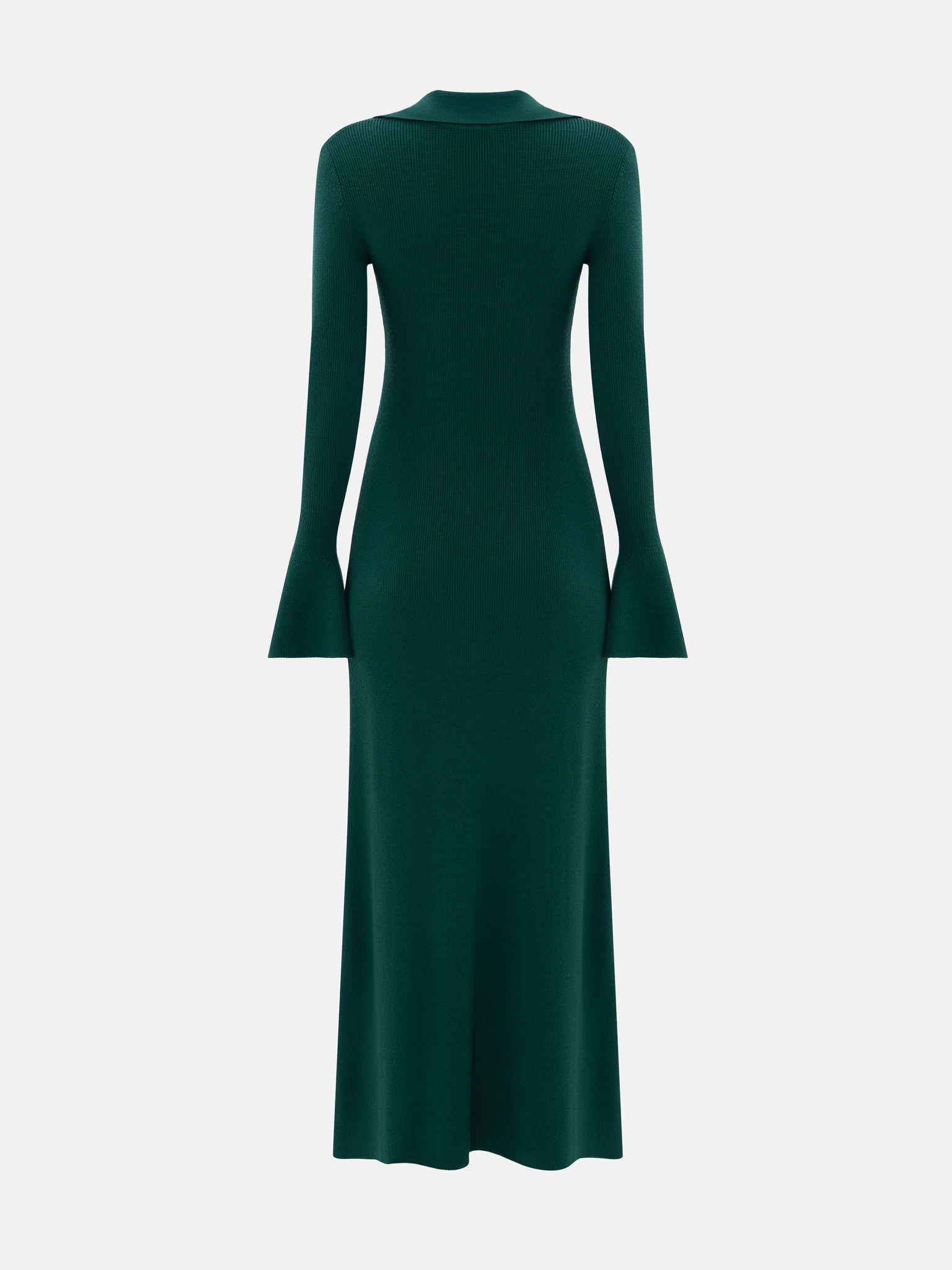Rib-knit maxi dress with voluminous cuffs and button fastening