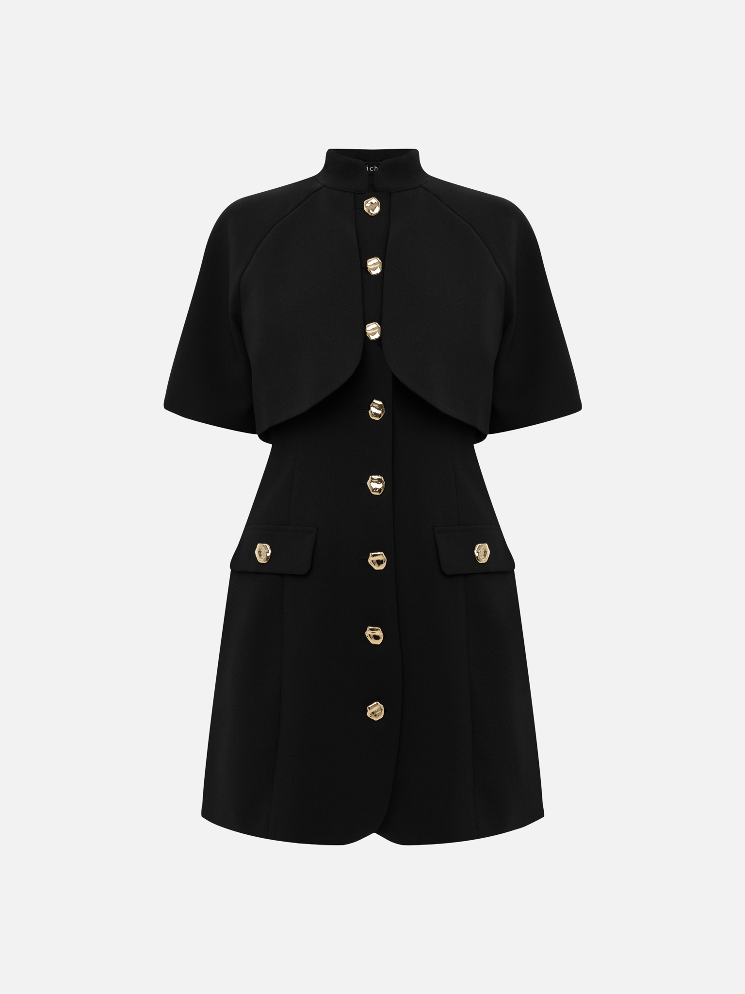 Mini dress with stand-up collar and cape imitation