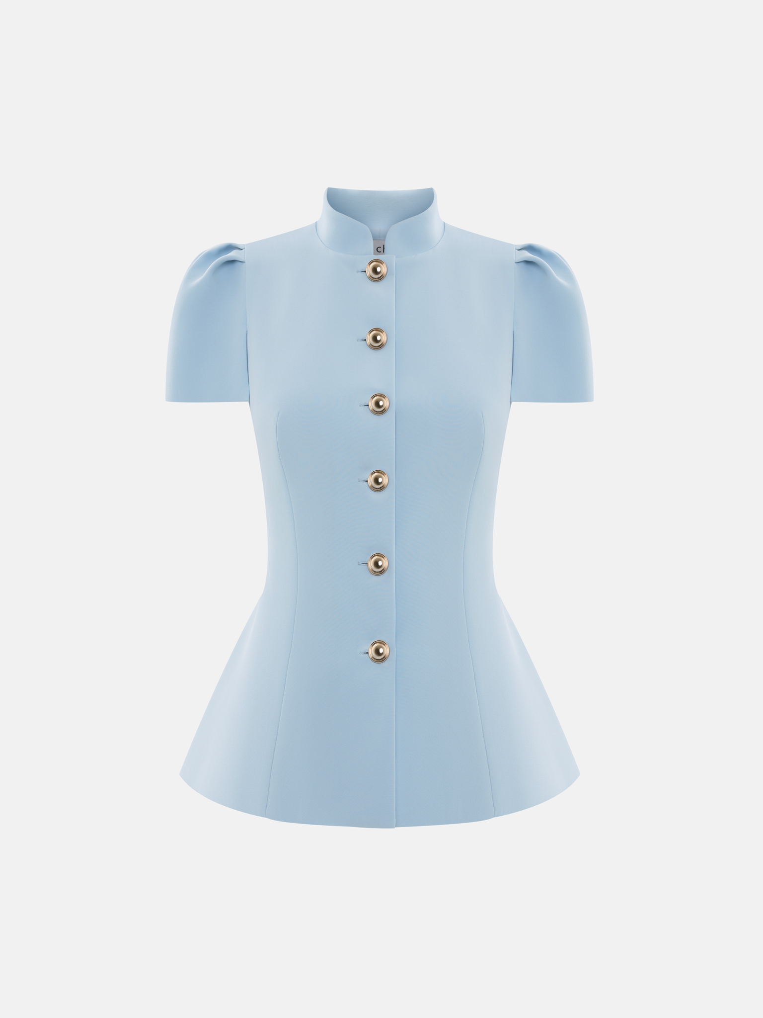 Приталенная блуза с воротником-стойкой