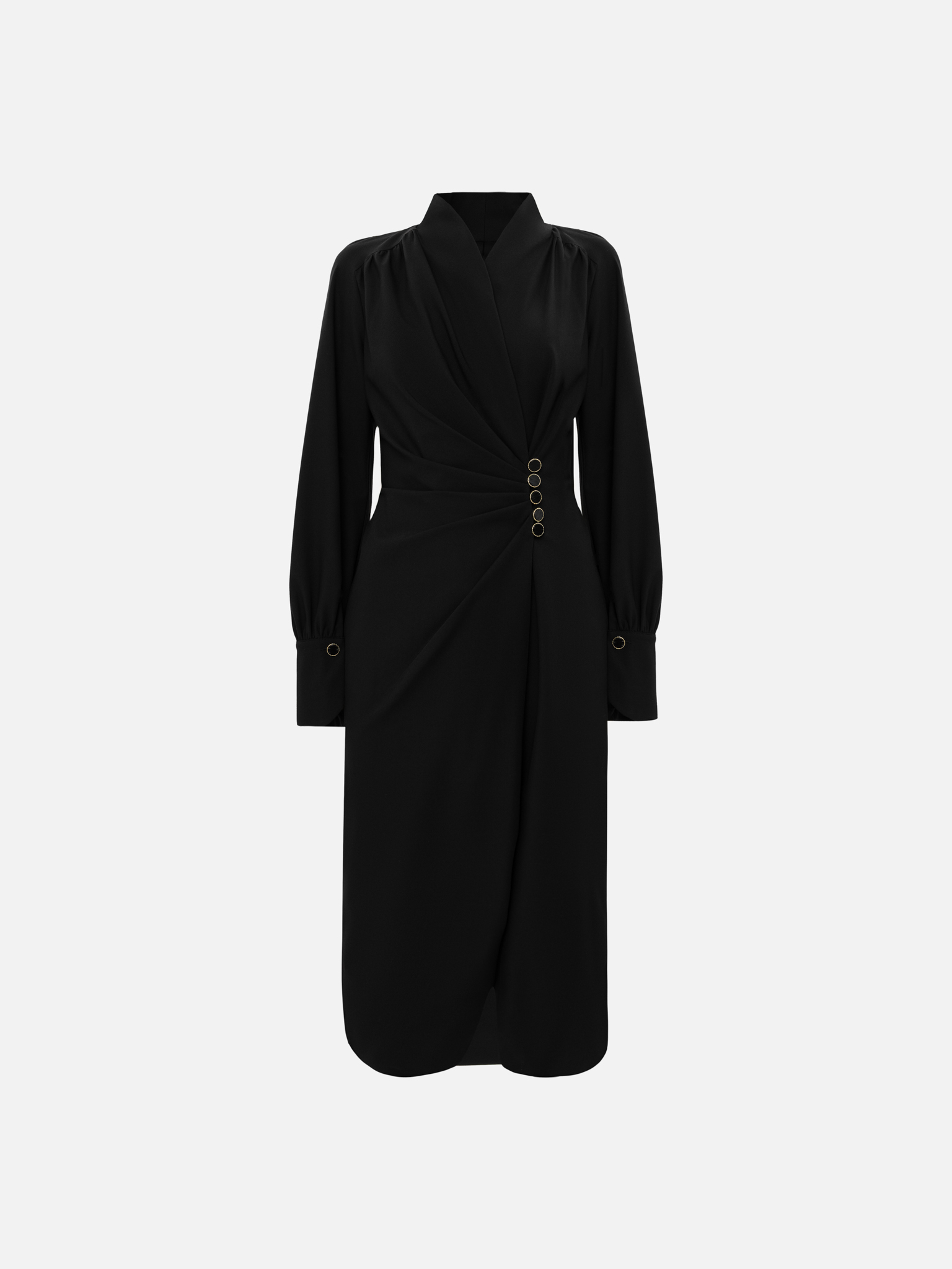 Midi dress with buttons at the waist