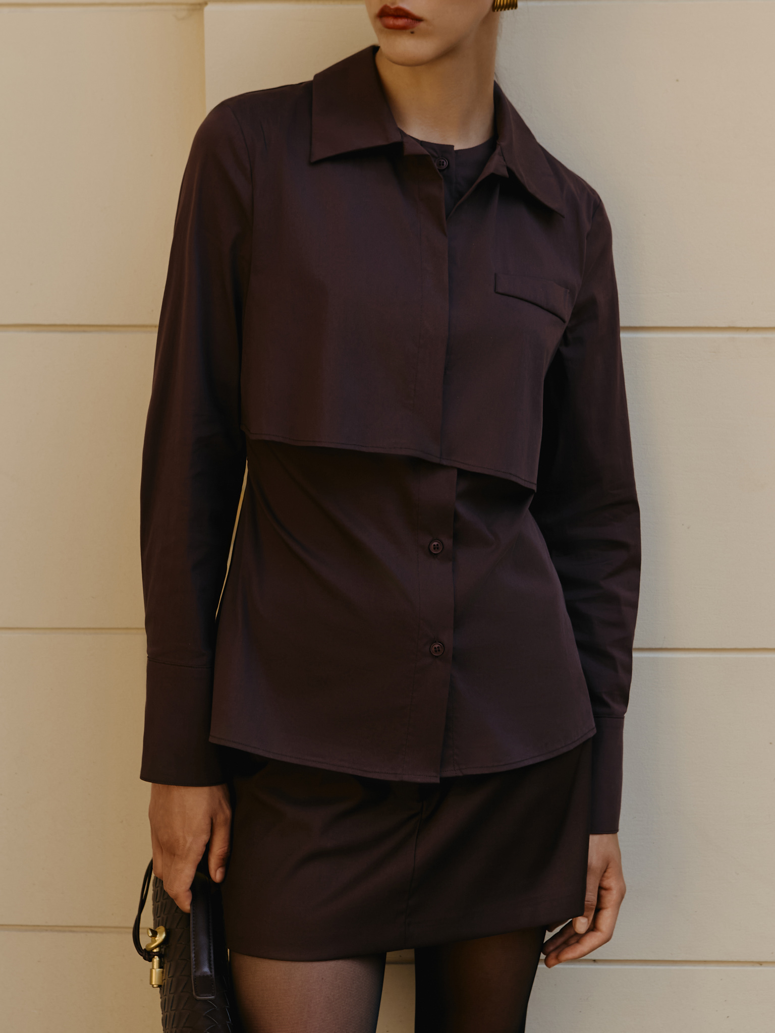 Однотонная рубашка с объемным верхом