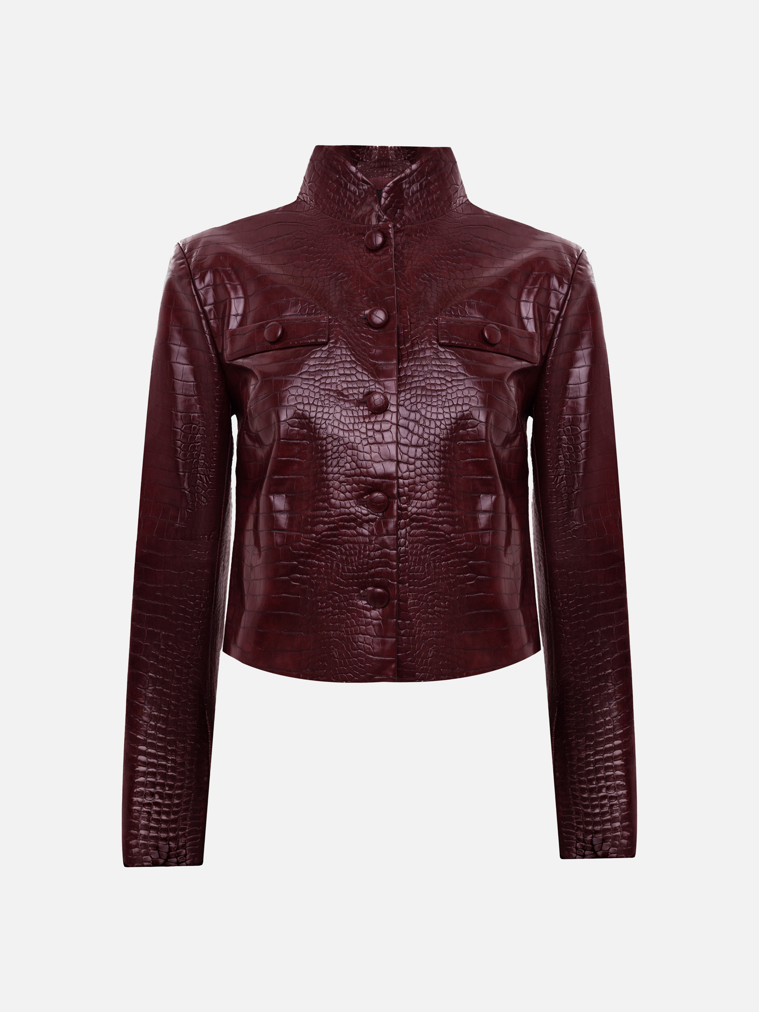 Cropped reptile eco-leather jacket