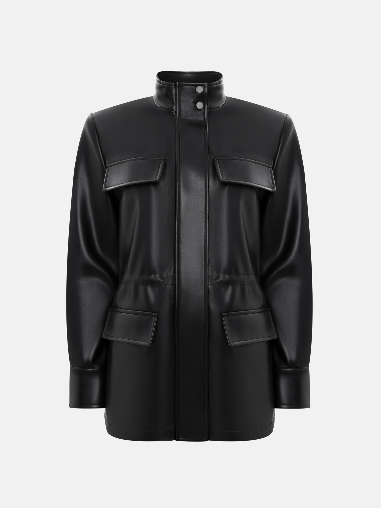 Kurtka z ekoskóry z zakładkami w talii