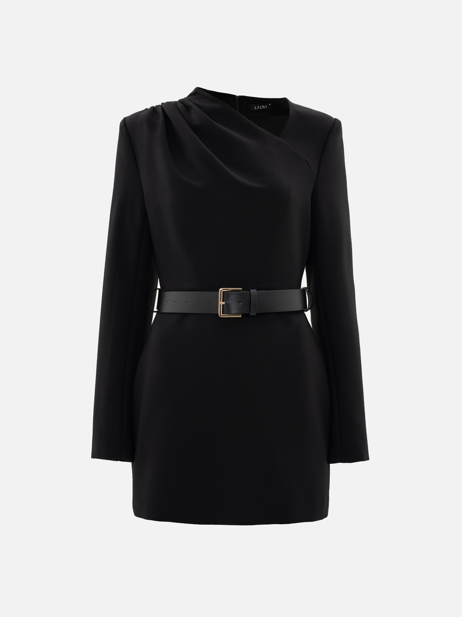 Mini dress with asymmetric bodice and eco leather belt