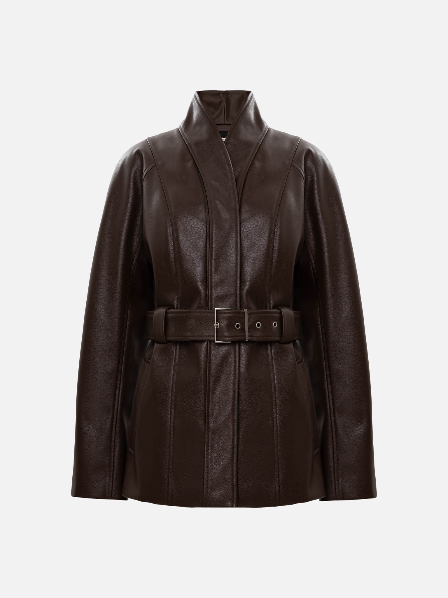 Prosta kurtka z ekoskóry z szerokim pasem