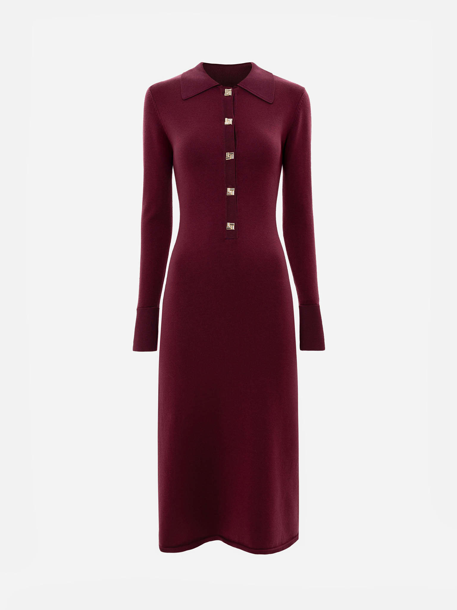 Трикотажное платье миди с треугольным воротником и крупными пуговицами