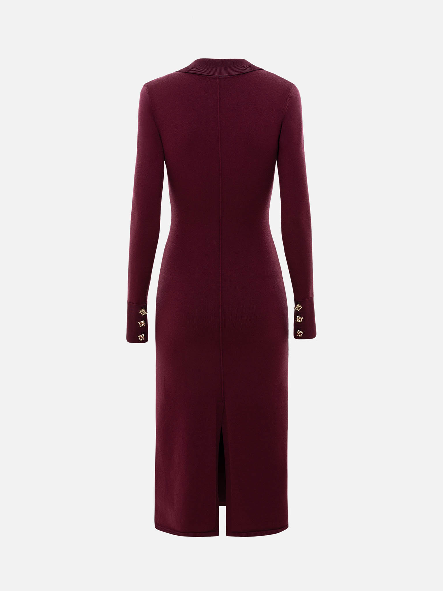 Трикотажное платье миди с треугольным воротником и крупными пуговицами