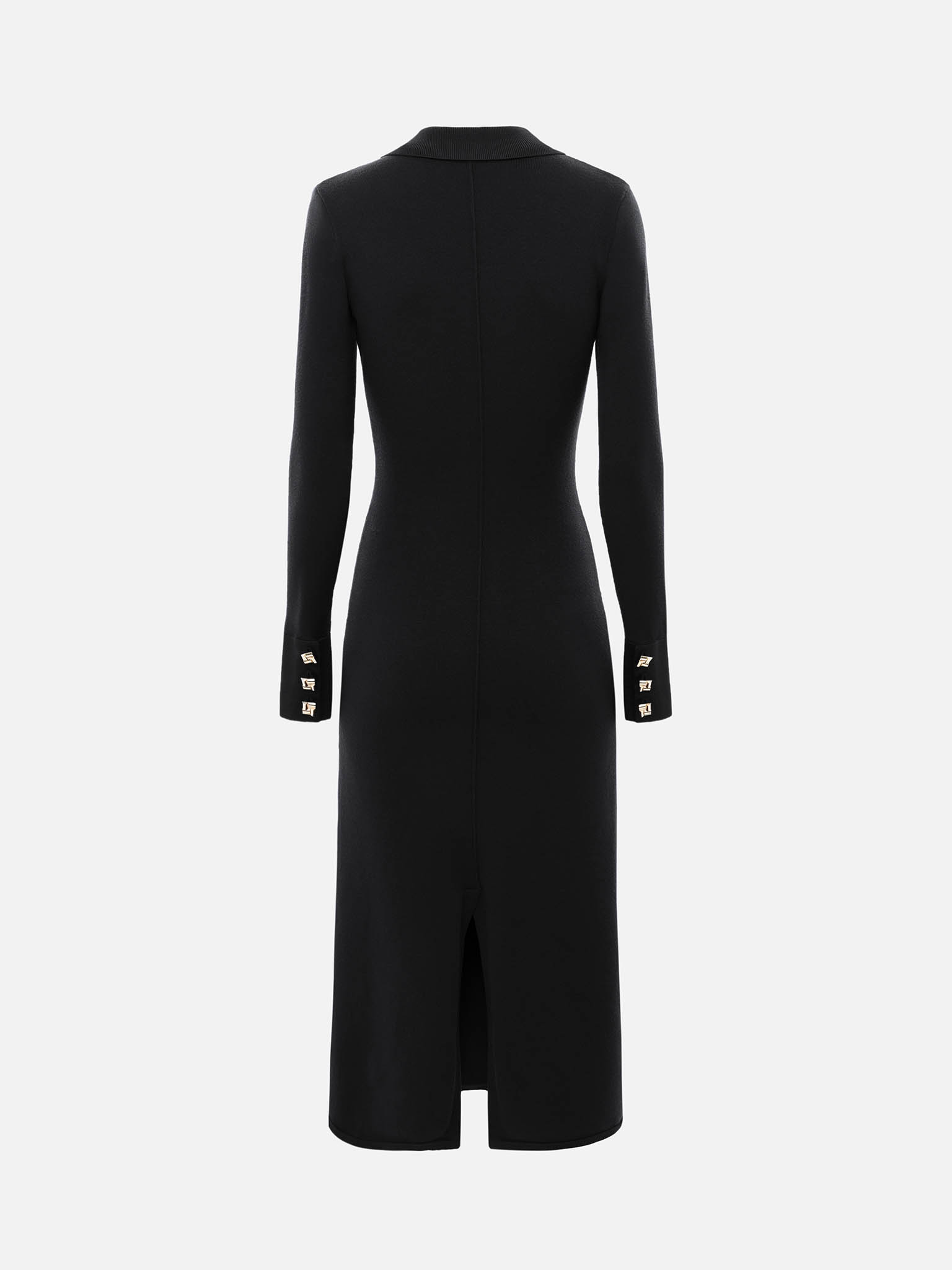 Трикотажное платье миди с треугольным воротником и крупными пуговицами