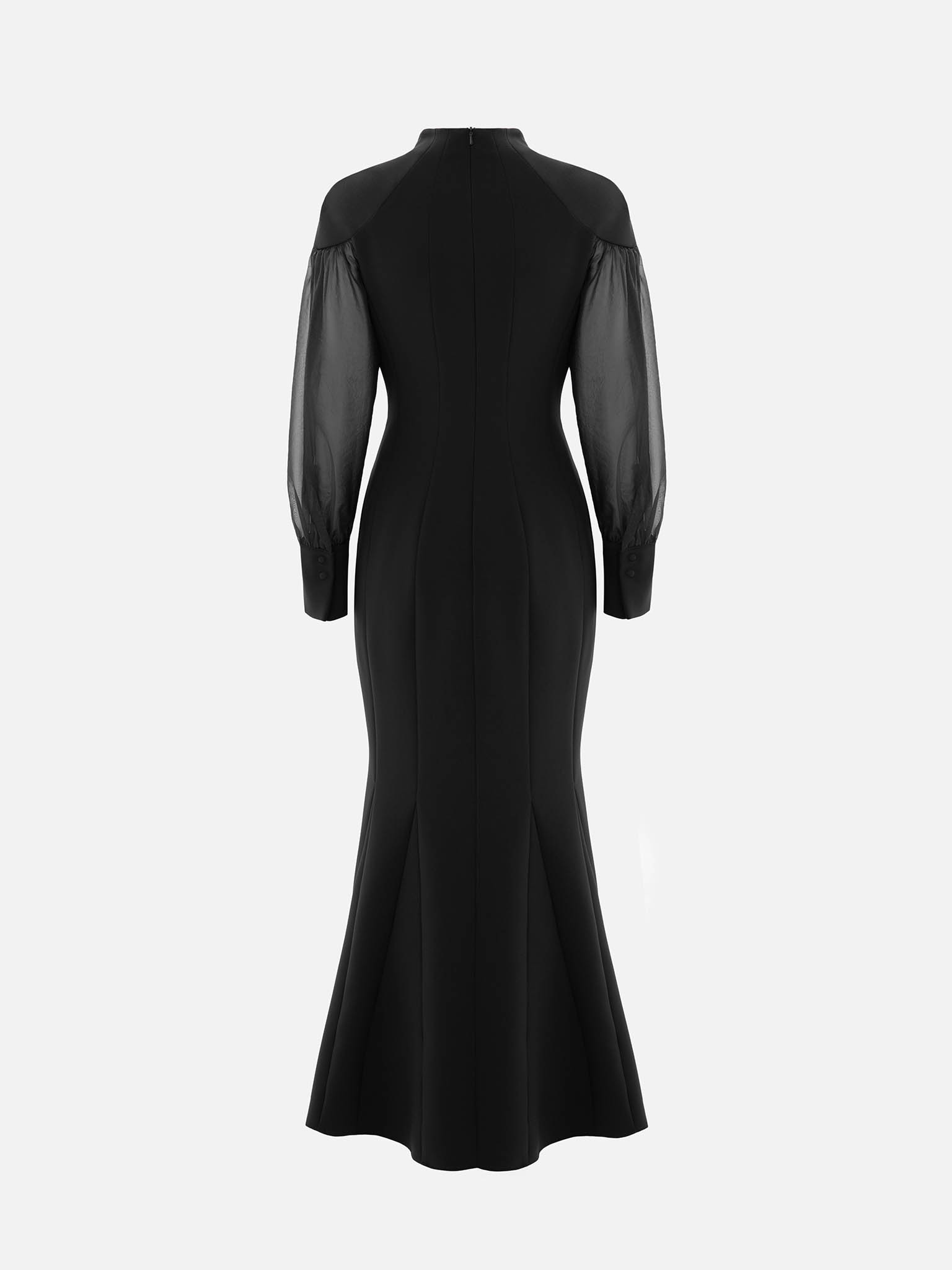 فستان ماكسي بأكمام منفوخة شبه شفافة