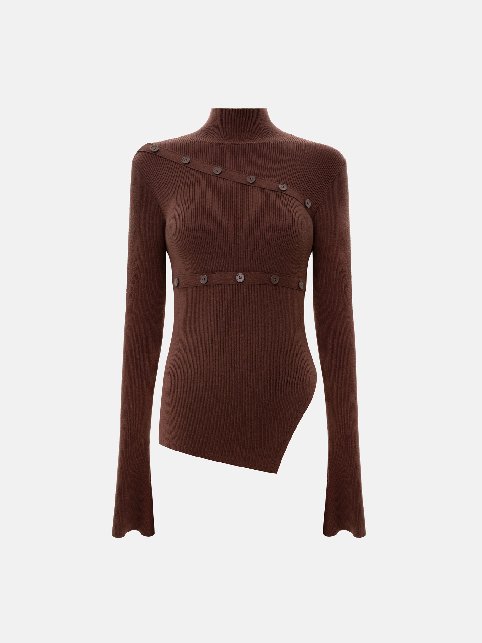 Лонгслив из вискозы в рубчик с асимметричным декором и пуговицами