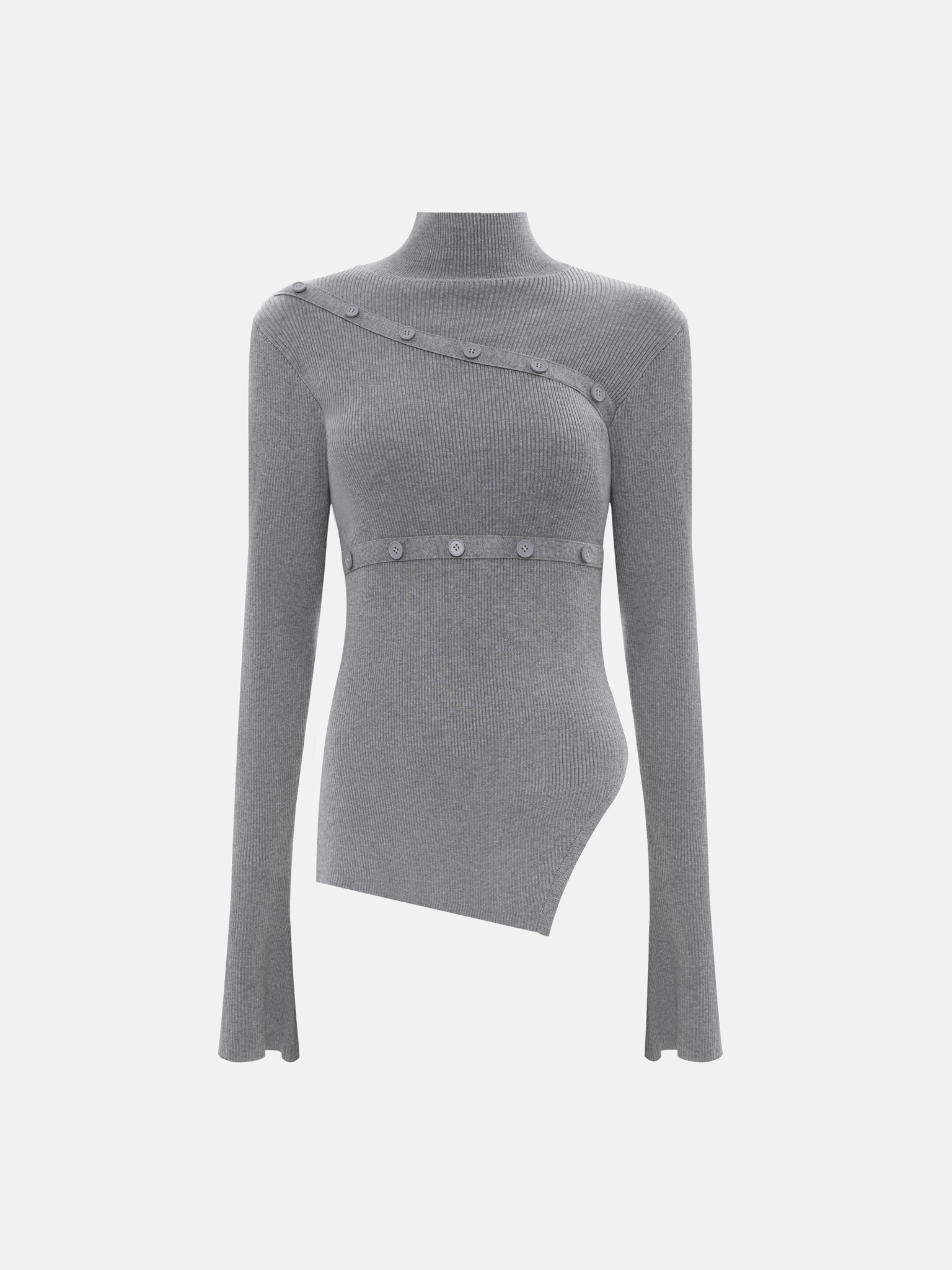 Лонгслив из вискозы в рубчик с асимметричным декором и пуговицами