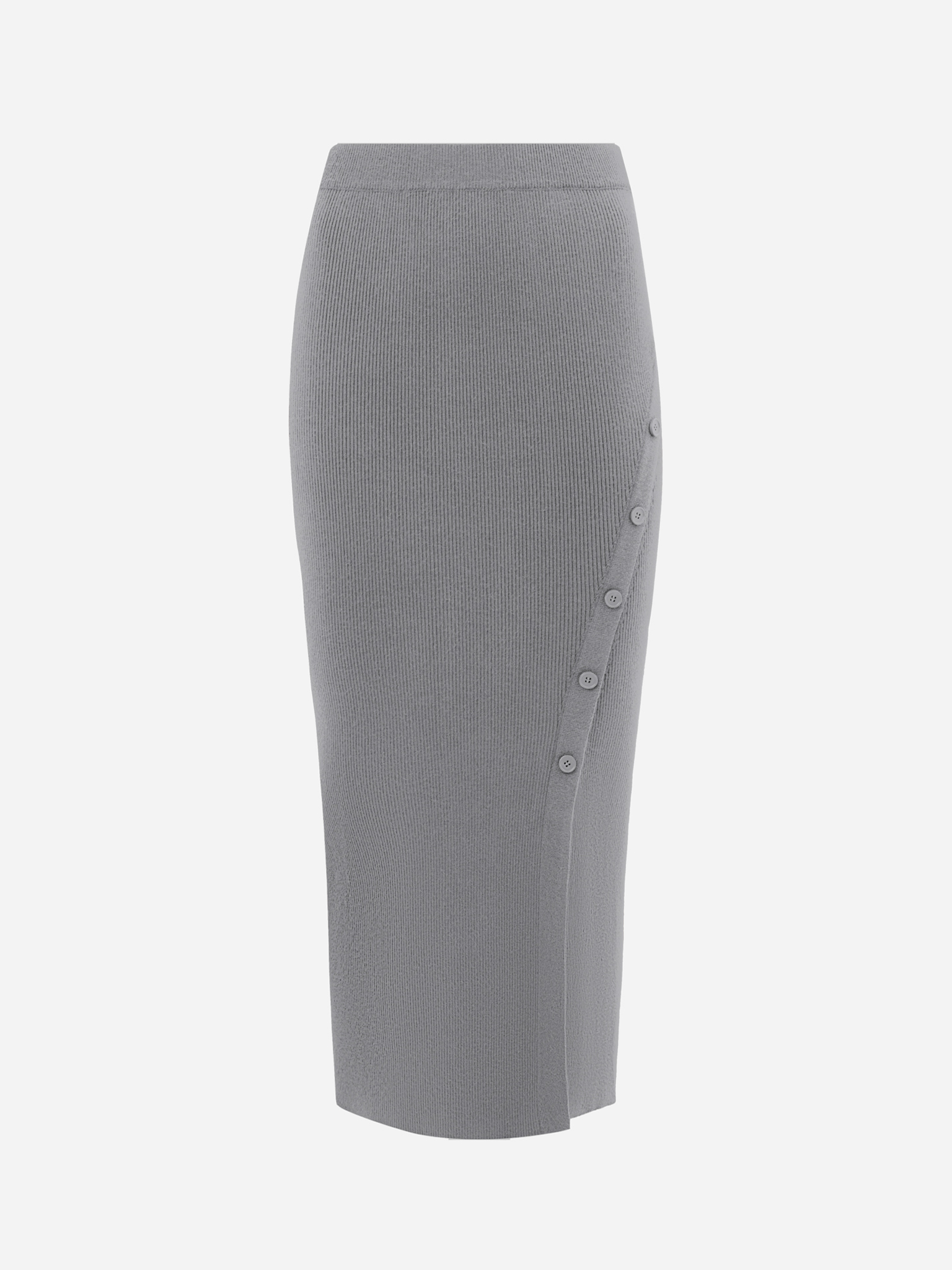 Cotton viscose woollen maxi skirt with side slit and buttons