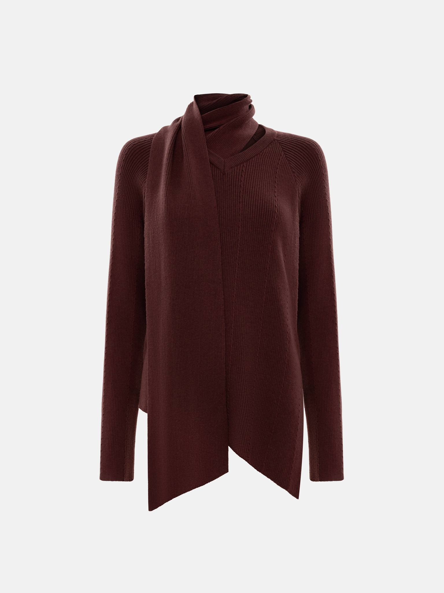 Rib-knit jumper with decorative scarf