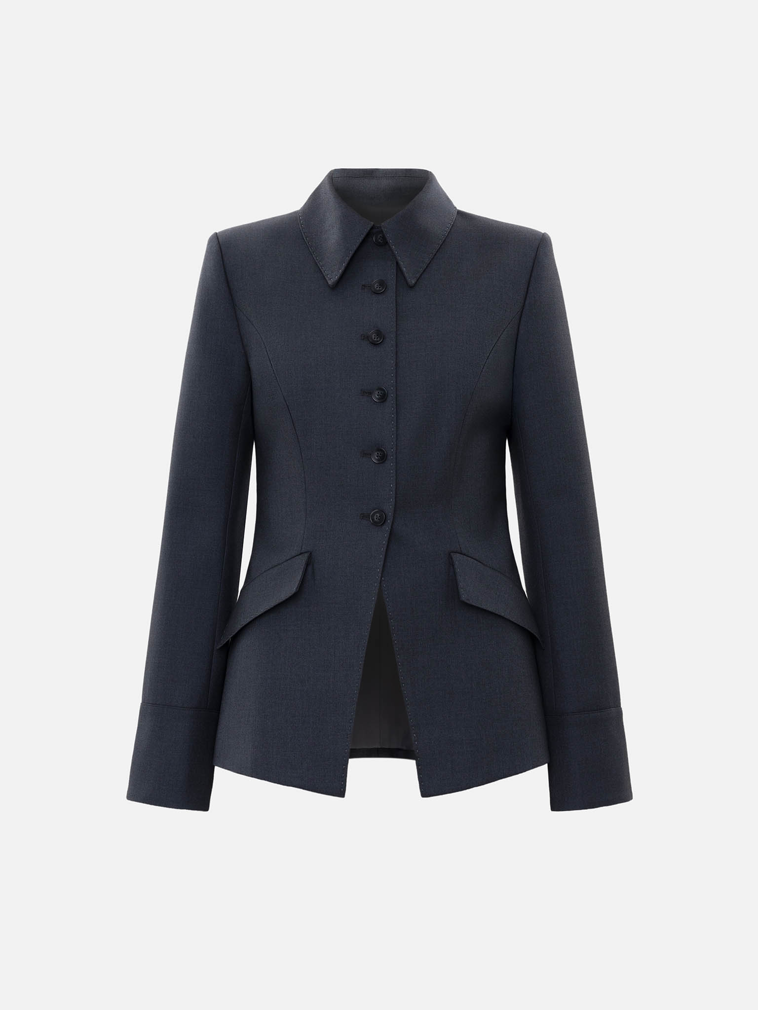 Fitted jacket with triangular collar